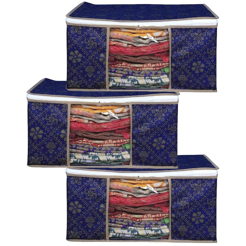 Acnos Premium Metalic Blue Design White Chain 3 Piece Non Woven Large Size Cloth Cover Set Pack Of 3