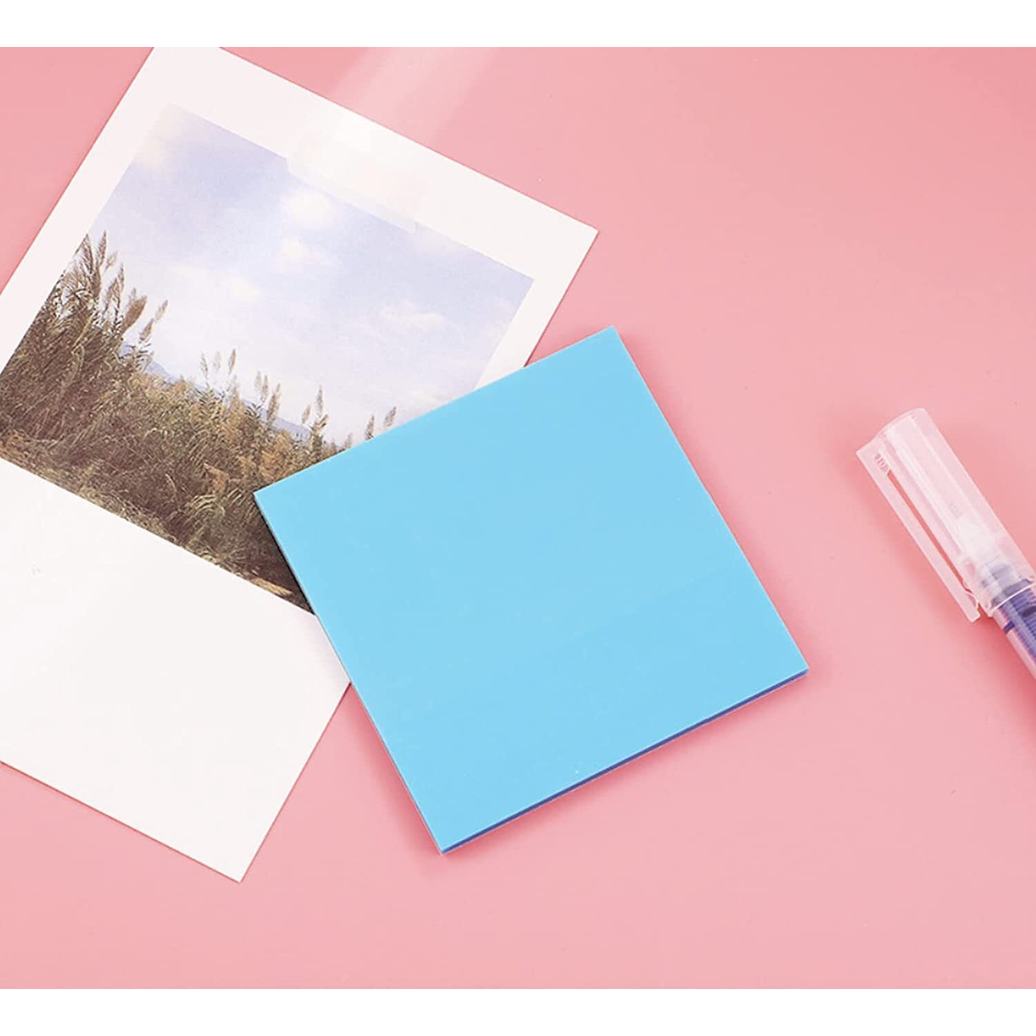 Aminit Sticky Notes Pastel Sticky Note Clear Self-Sticky Annotation, Waterproof Translucent Color Memo Pad For Office & School (Blue,Pack 2)