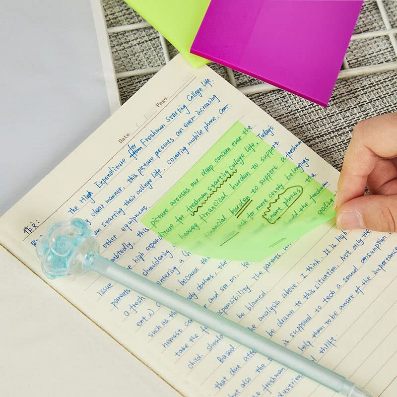 Aminit Sticky Notes Pastel Sticky Note Clear Self-Sticky Annotation, Waterproof Translucent Color Memo Pad For Office & School (Blue,Pack 2)