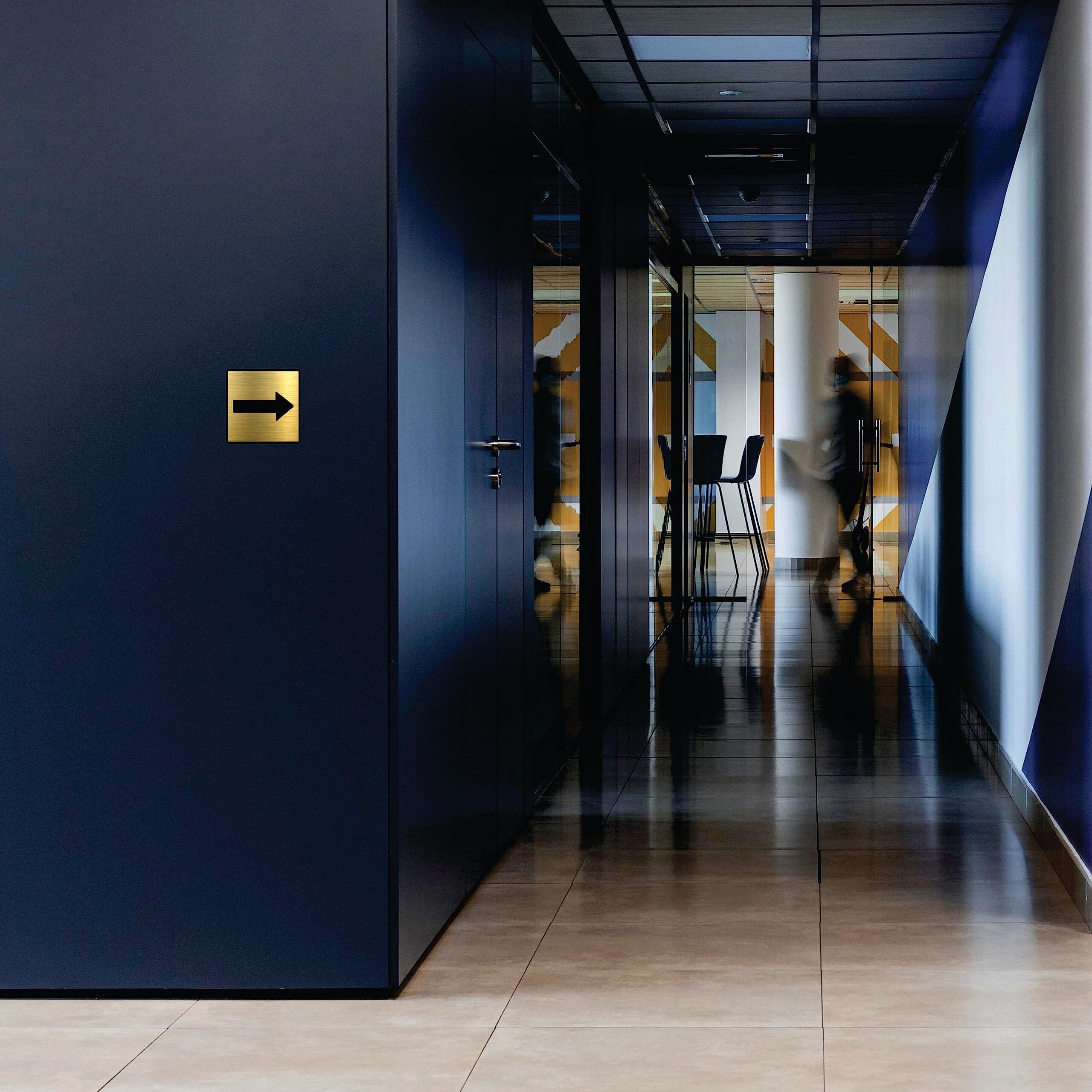Vertical Root Inc Premium Brush Gold Finish Acrylic Direction Door Sign Easy To Mount Self-Adhesive 3M Tape, Signage For Office Hotel Society Resort Business Corporate.
