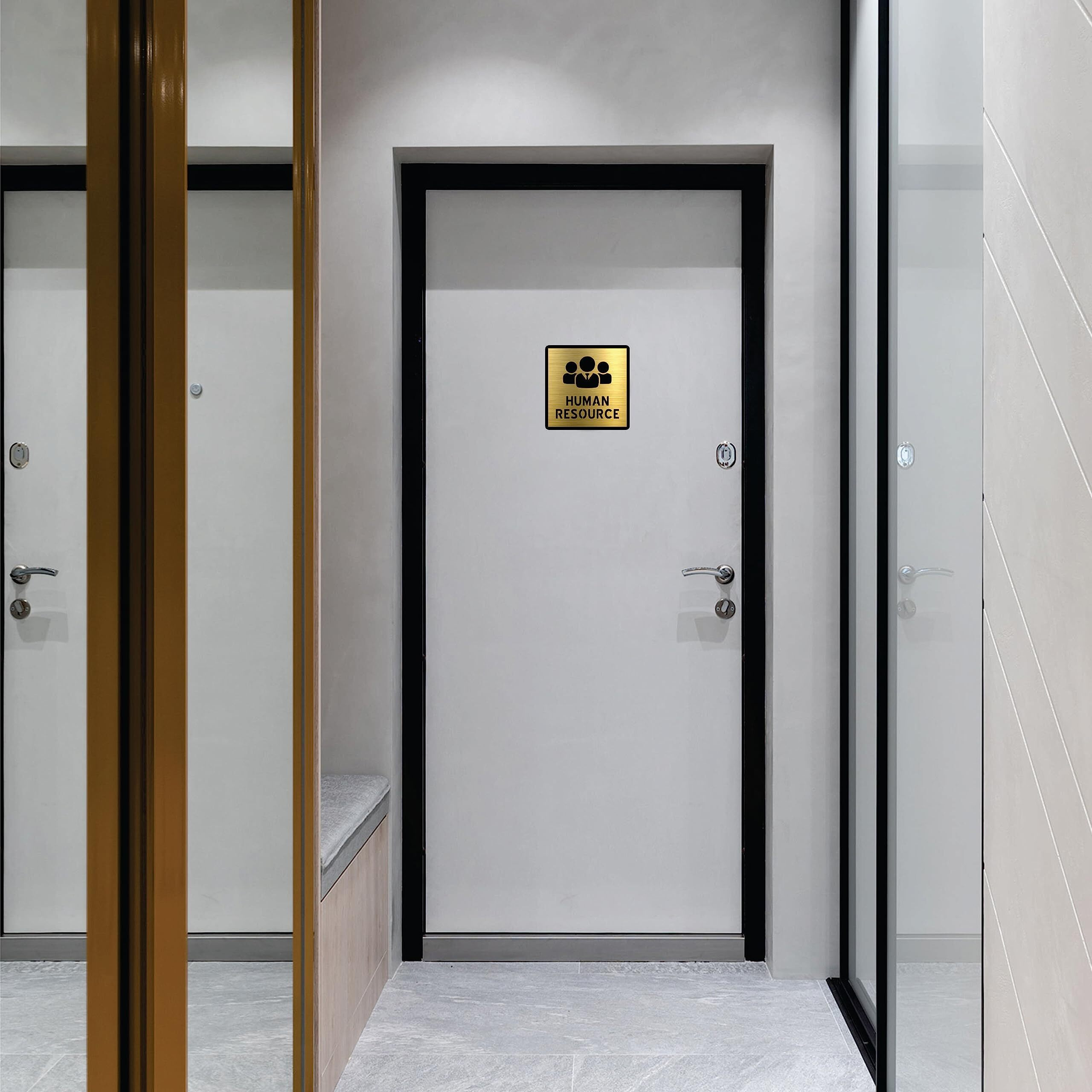 Vertical Root Inc Premium Brush Gold Finish Acrylic Human Resource Door Sign Easy To Mount 3M Self-Adhesive Tape Signage For Hotel Office Resort Society Corporate Business