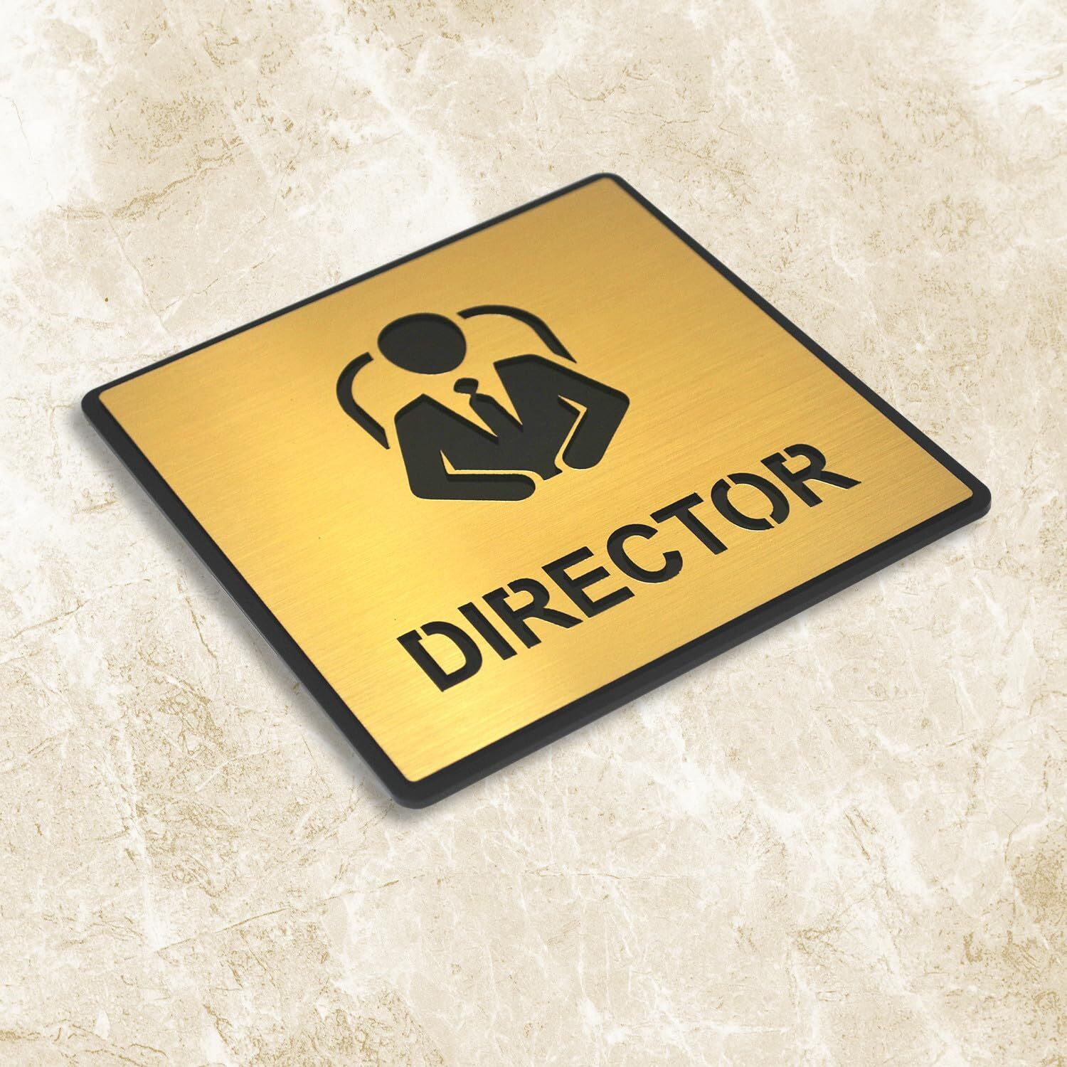 Vertical Root Inc Premium Brush Gold Finish Acrylic 5.8 X 5.8 Inch Square Director Door Sign Easy To Mount 3M Self-Adhesive Tape Signage For Hotel Office Resort Society Corporate Business.
