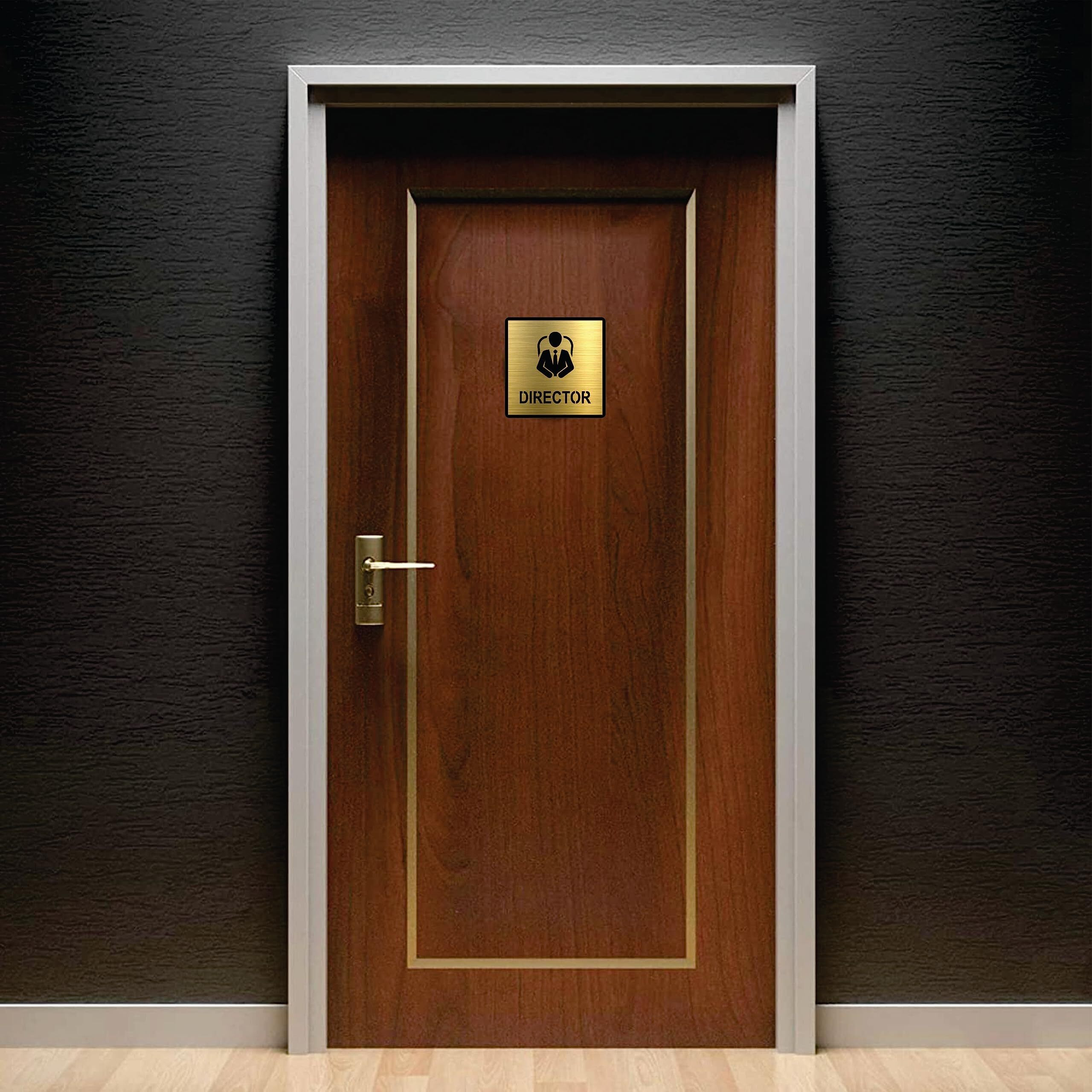 Vertical Root Inc Premium Brush Gold Finish Acrylic 5.8 X 5.8 Inch Square Director Door Sign Easy To Mount 3M Self-Adhesive Tape Signage For Hotel Office Resort Society Corporate Business.