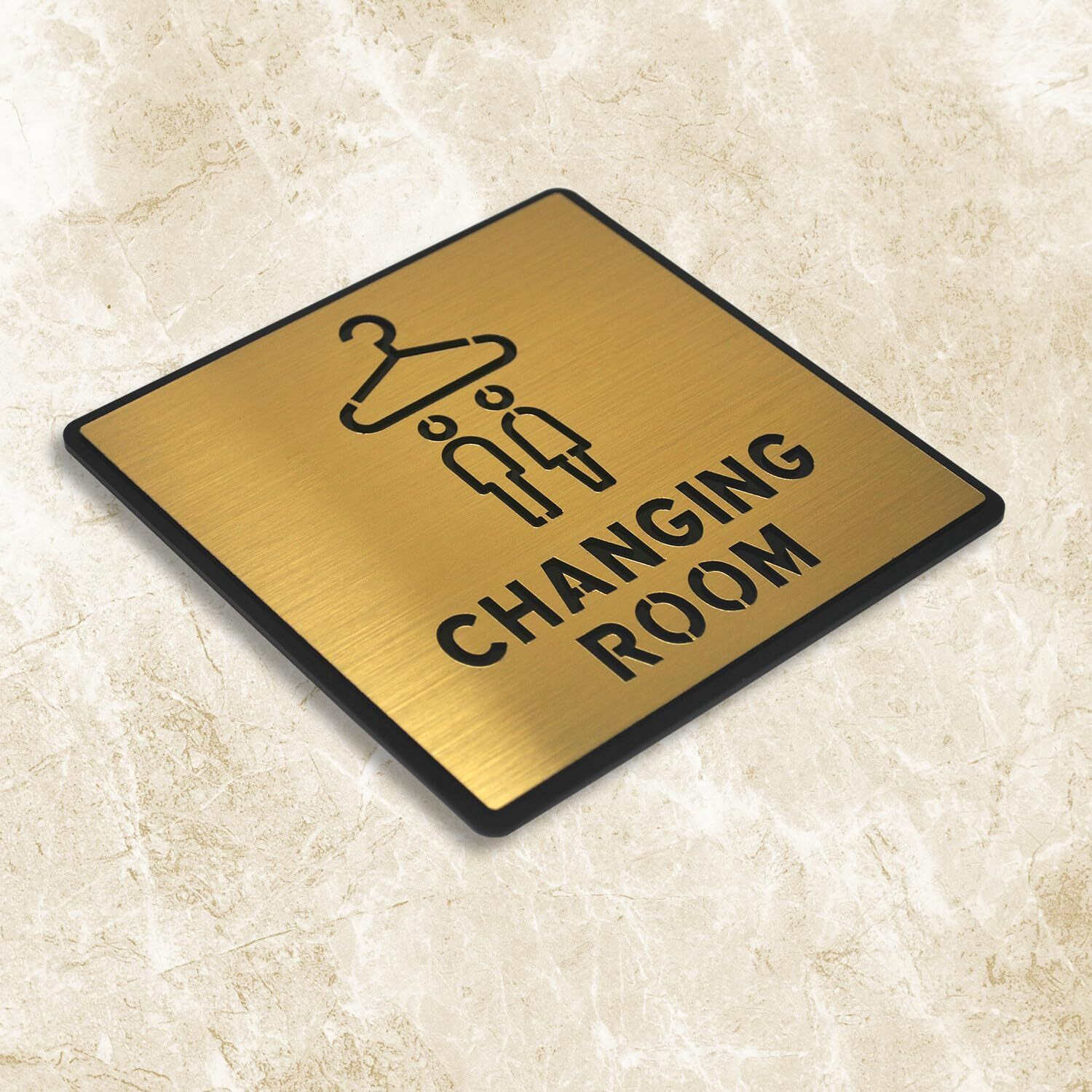 Vertical Root Inc Premium Brush Gold Finish Acrylic Changing Room Door Sign Easy To Mount 3M Self-Adhesive Tape Signage For Hotel Office Resort Society Corporate Business.