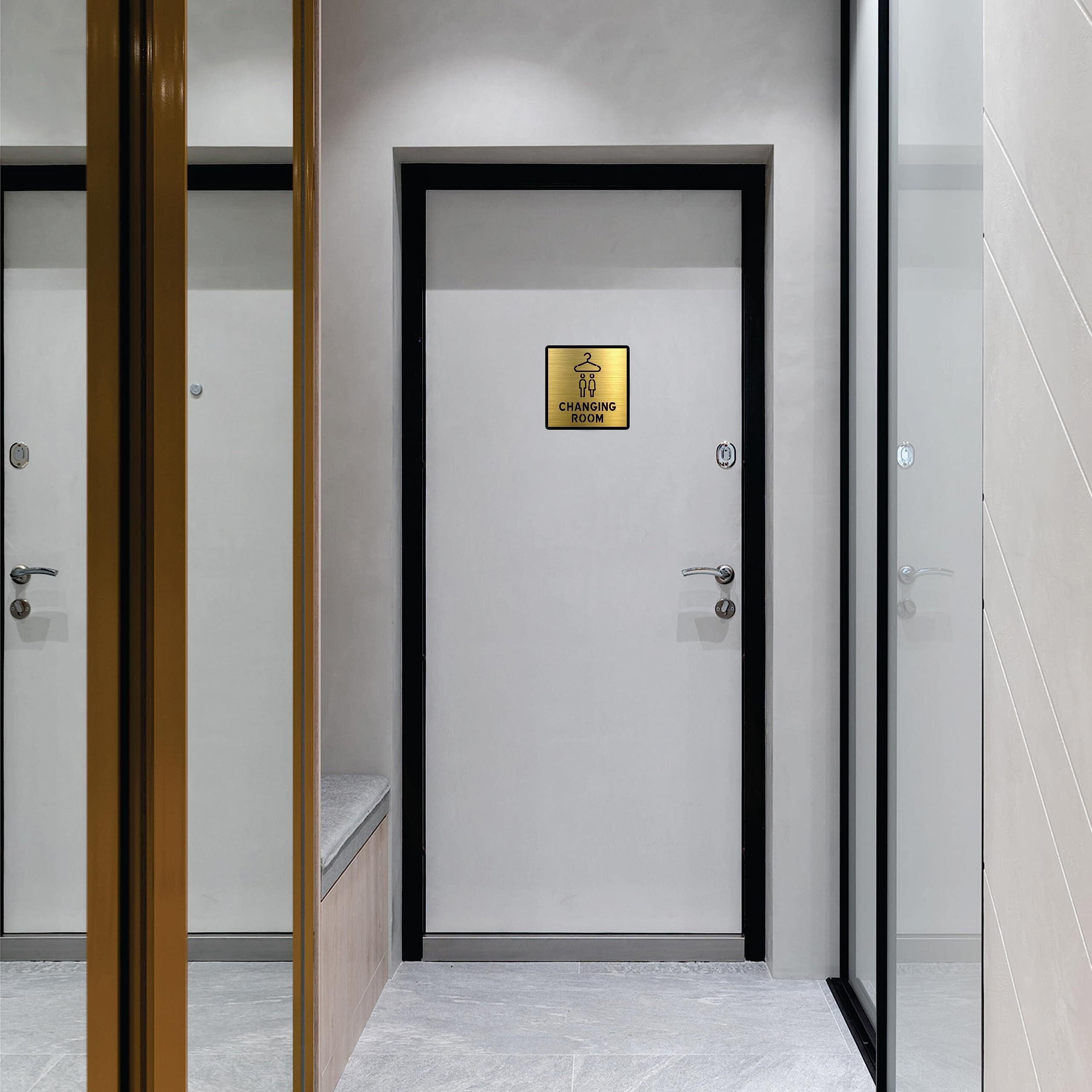 Vertical Root Inc Premium Brush Gold Finish Acrylic Changing Room Door Sign Easy To Mount 3M Self-Adhesive Tape Signage For Hotel Office Resort Society Corporate Business.