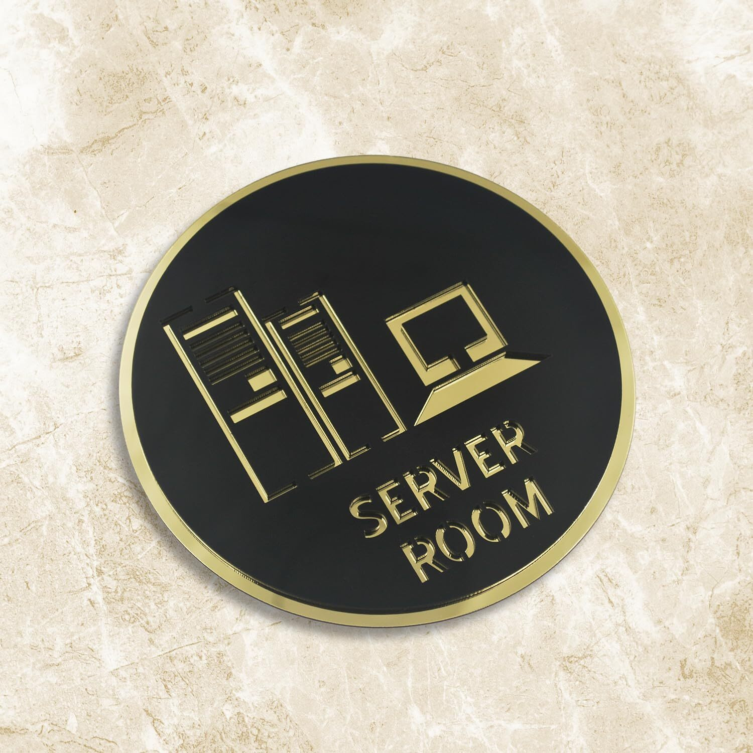 Vertical Root Inc Premium Black Gold Finish Acrylic Server Room Door Sign Easy To Mount Self-Adhesive Tape Signage For Hotel Office Resort Society Corporate Business Hospital