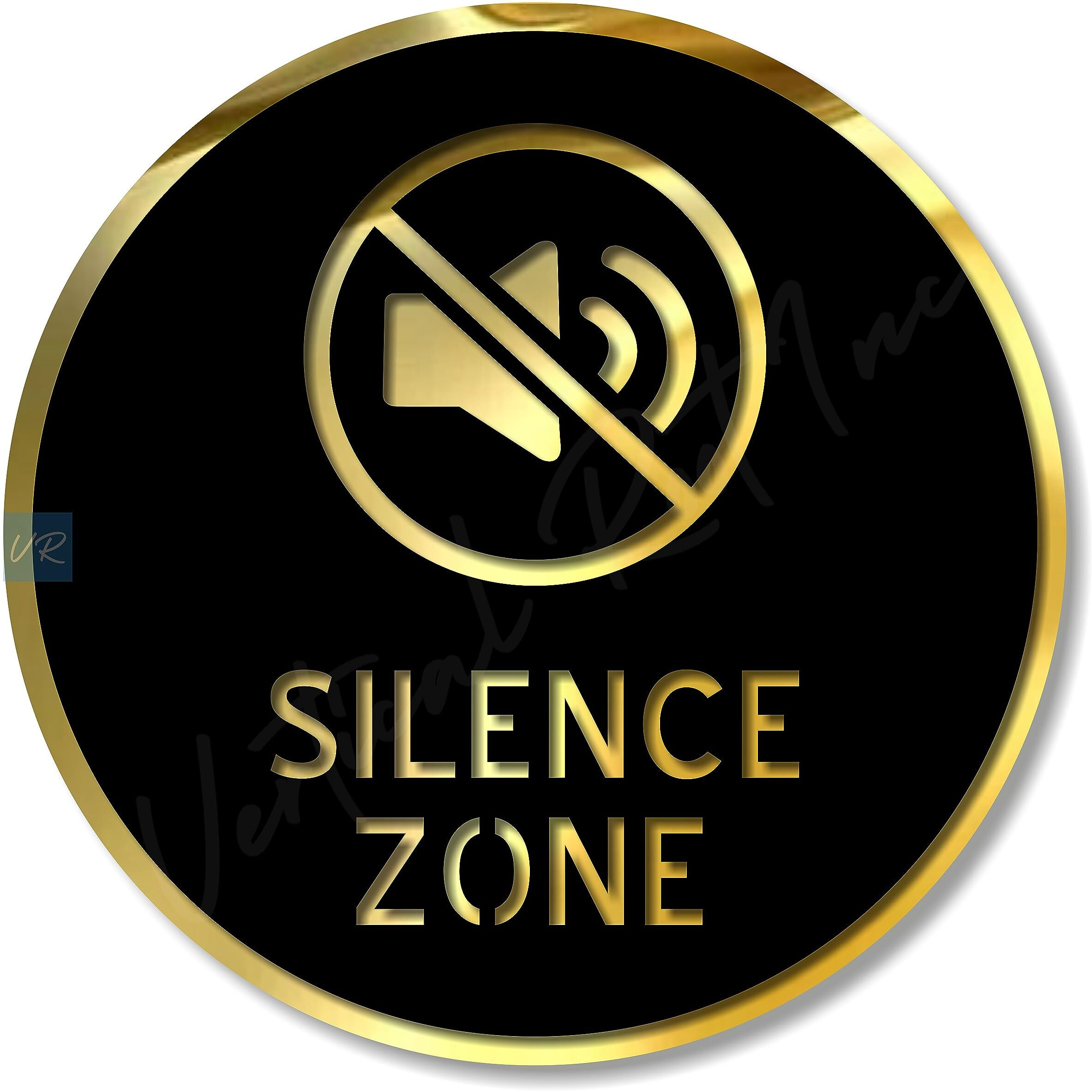 Vertical Root Inc Premium Black Gold Finish Acrylic Silent Zone Door Sign Easy To Mount Self-Adhesive Tape Signage For Hotel Office Resort Society Corporate Business Hospital