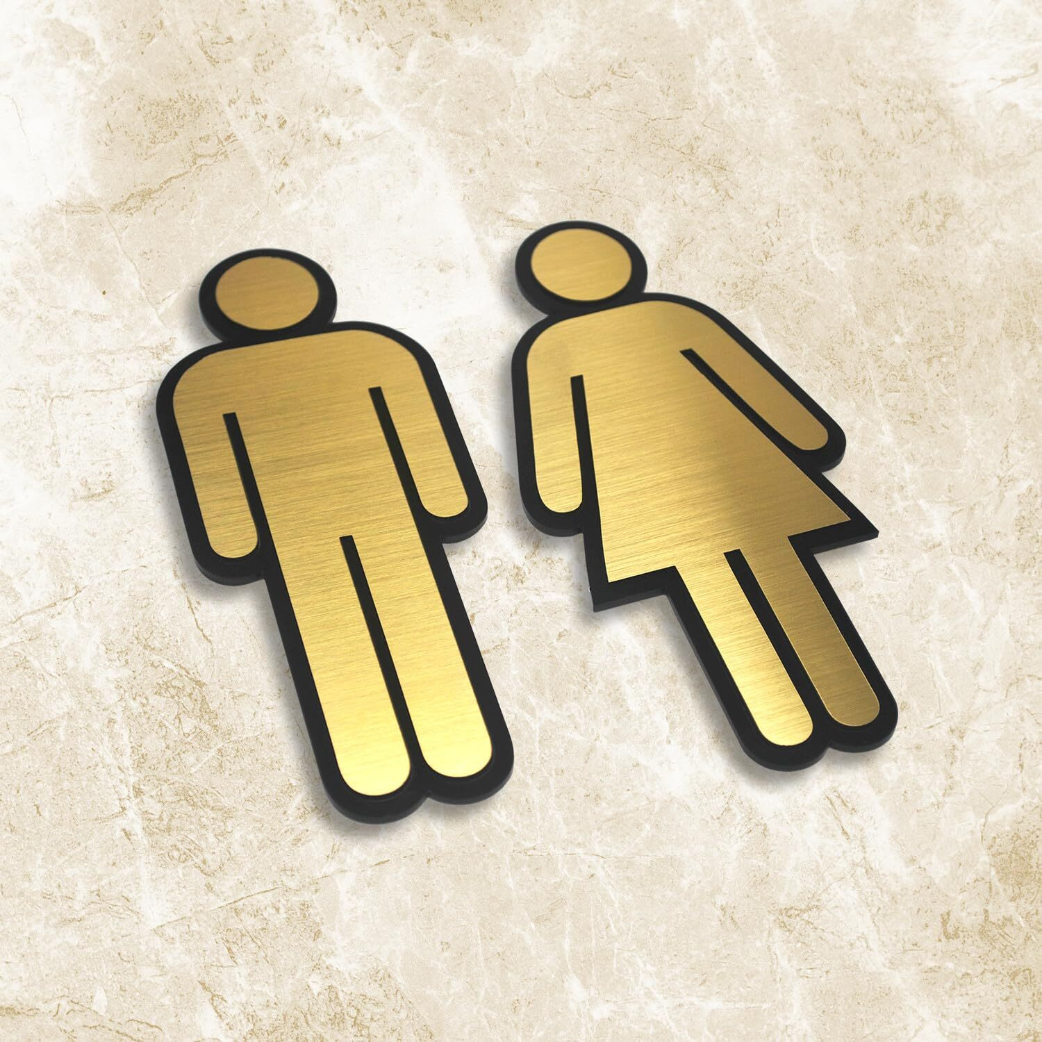 Vertical Root Inc Premium Black & Brush Gold Men & Women Cutouts 7 Inch Height Door Sign Easy To Mount 3M Self-Adhesive Tape Signage For Hotel Office, School, Colleges, Corporate Etc
