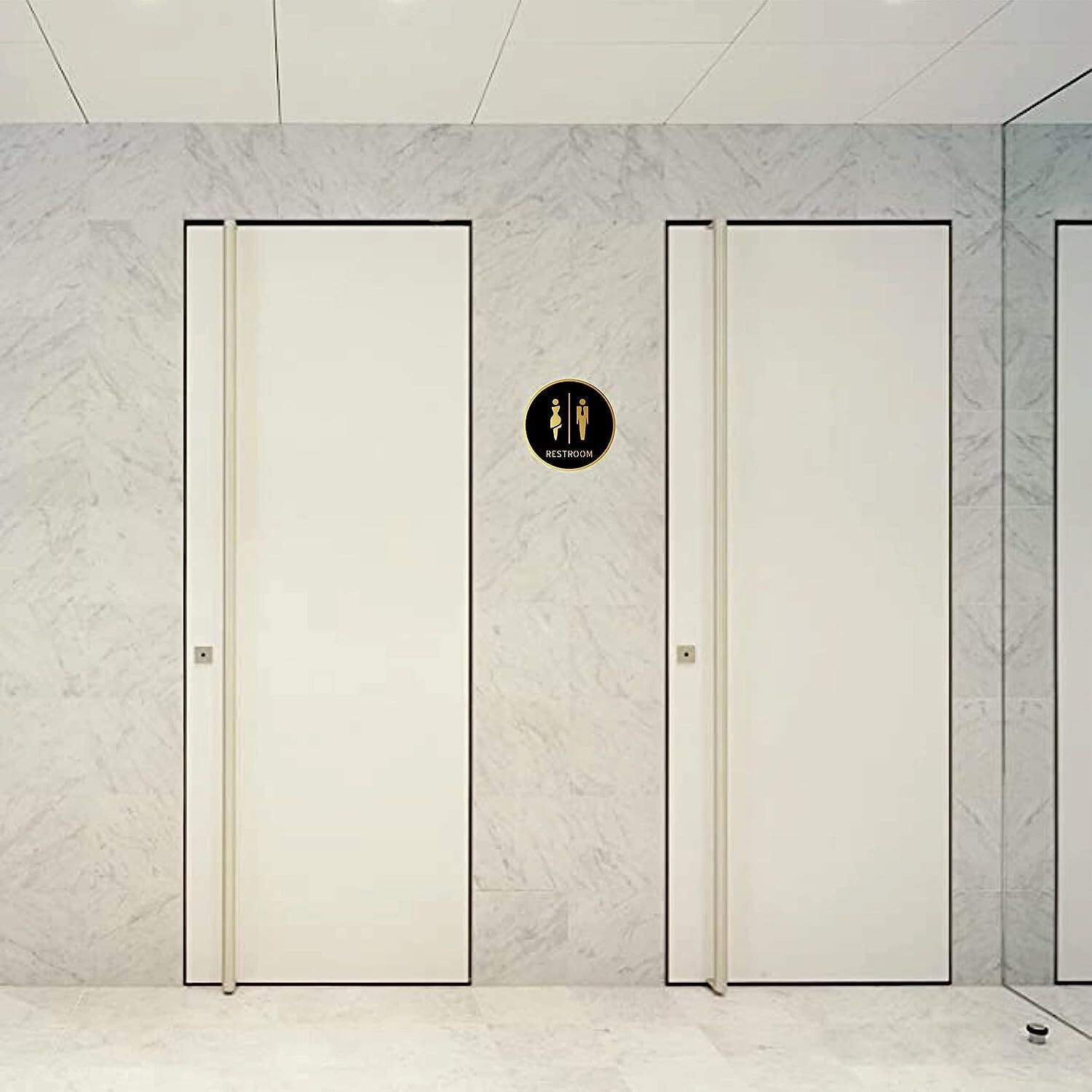 Vertical Root Inc Premium Black & Gold Finish Acrylic Restroom Men Women Door Sign 5.8 Inch X 5.8 Inch Easy To Mount Self-Adhesive Tape Signage For Hotel Office Hospital Business Etc.