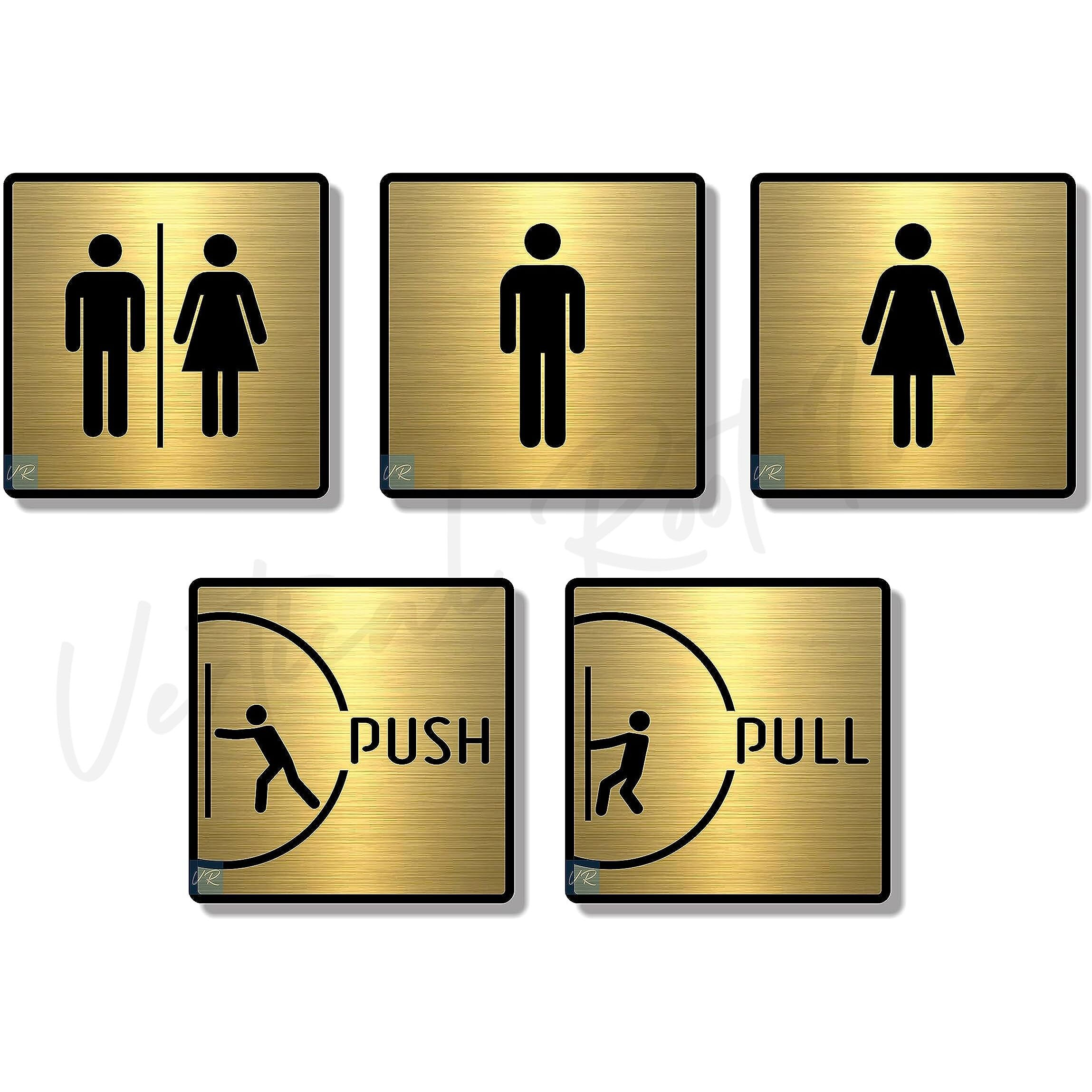 Vertical Root Inc Premium Brush Gold Finish Acrylic Restroom, Men, Women,Push & Pull Door Sign Easy To Mount 3M Self-Adhesive Tape Signage For Hotel Office Corporate Business.