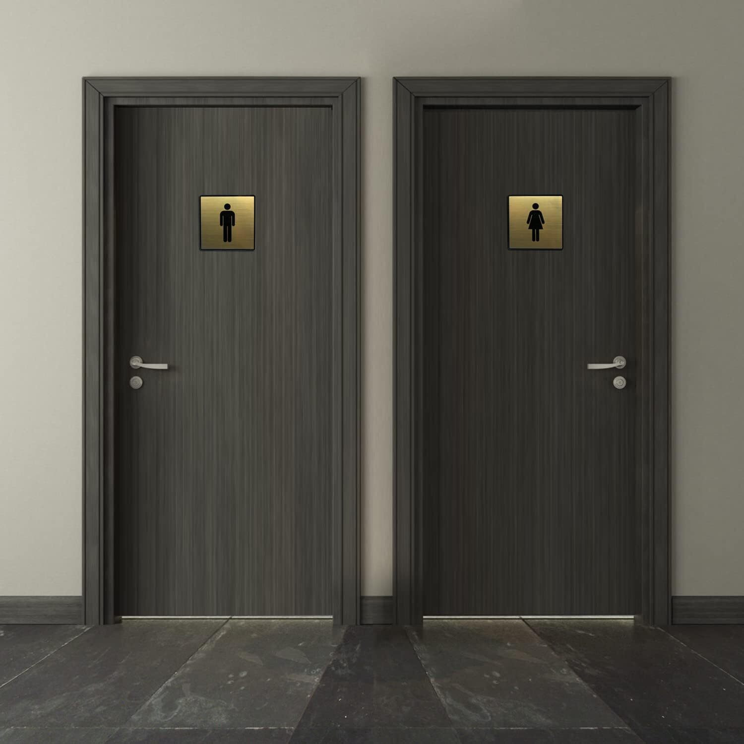Vertical Root Inc Premium Brush Gold Finish Acrylic Restroom, Men, Women,Push & Pull Door Sign Easy To Mount 3M Self-Adhesive Tape Signage For Hotel Office Corporate Business.