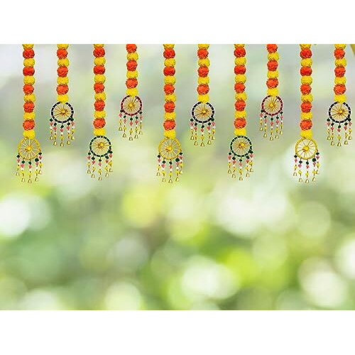 Jh Gallery Wool Handmade Artificial Marigold Fluffy Flowers Hanging For Home&Office Decoration|Temple Pooja Room Decoration|Balcony Decoration|Artificial Flower Backdrop For Decoration|Pack Of 10