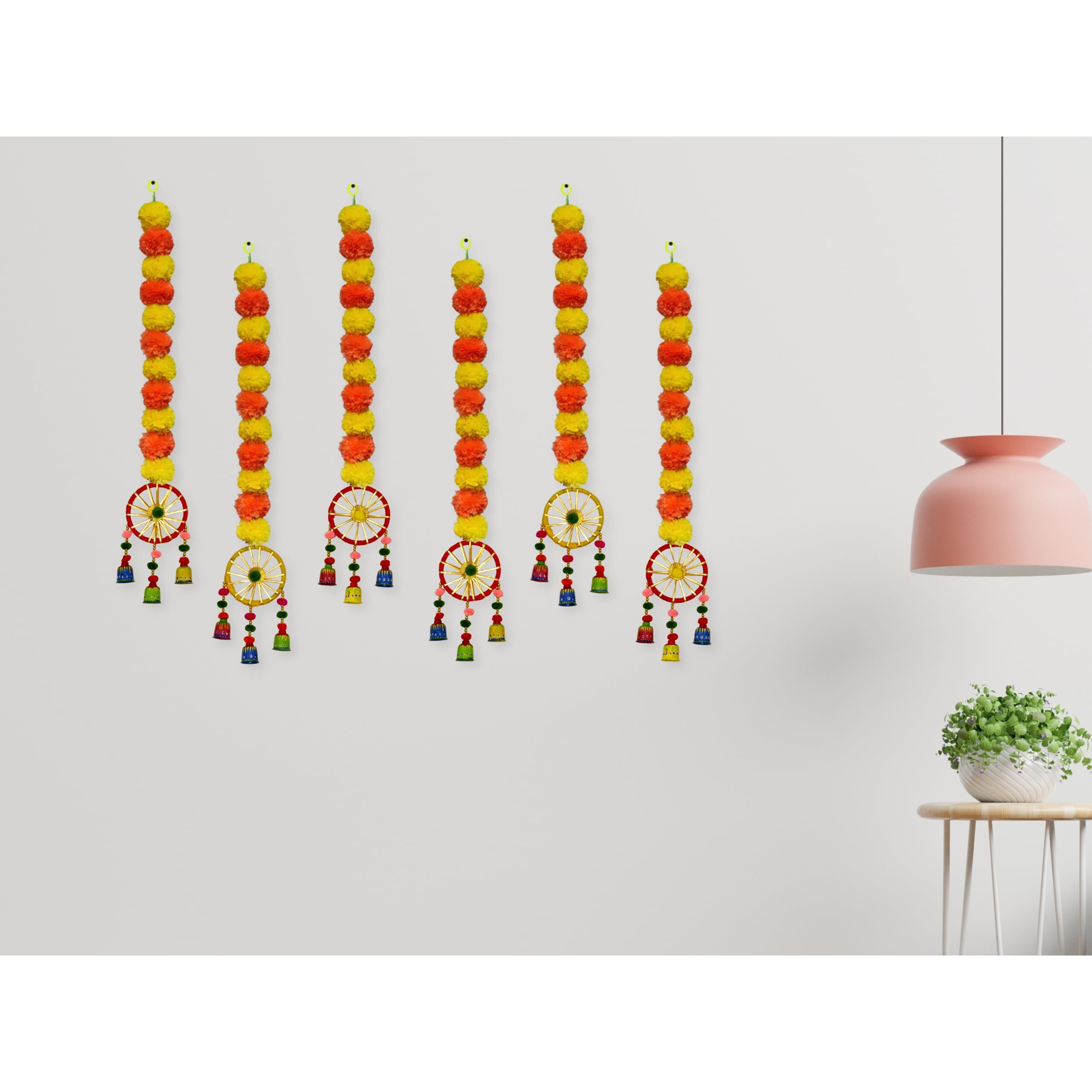 Jh Gallery Plastic Handmade Artificial Marigold Fluffy Flowers Hanging For Home & Office Decoration,Temple Pooja Room Decoration,Balcony Decoration,Artificial Flower Backdrop For Decoration,Pack Of 6
