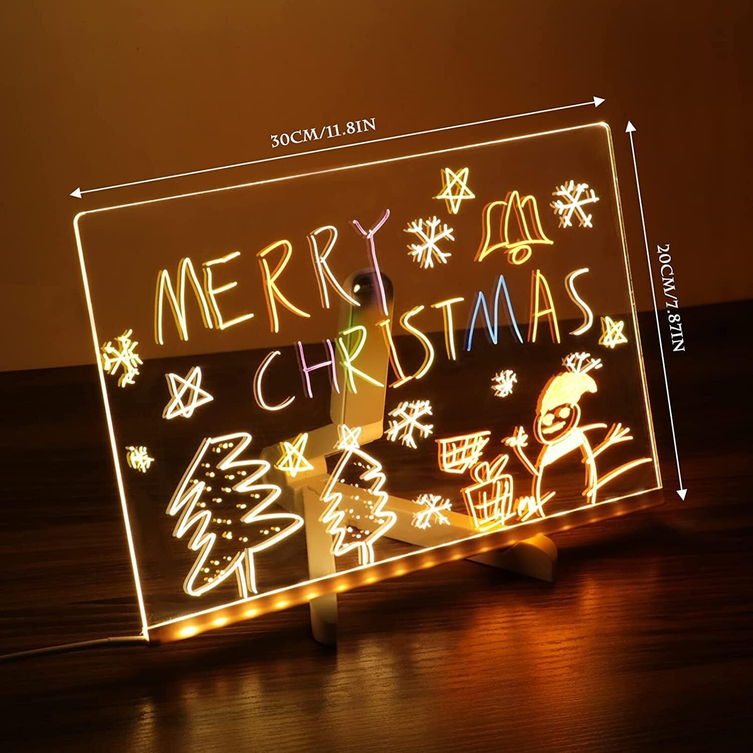 Parssufy 3D Acrylic Dry Erase Board With Light Up Dry Erase Board With Stand As A Glow Memo Led Letter Message Board With 13 Pens (20X30 Cm)