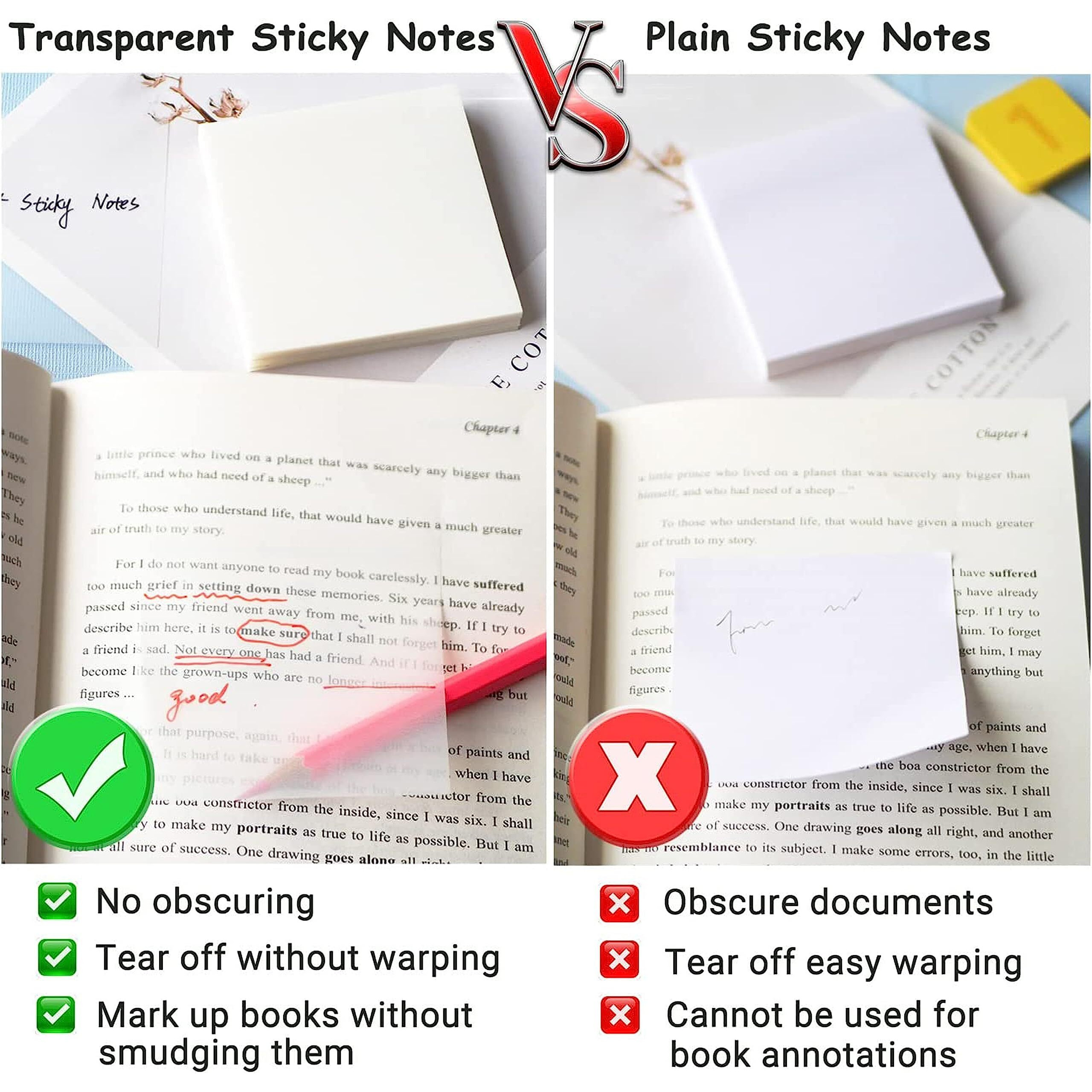 Madoc Transparent Sticky Notes 100 Sheets Self-Stick Writing Clear Cute Annotation Waterproof Translucent Color Memo Pad College Essentials Books Office Stationery Art And Craft 3X3 Inch