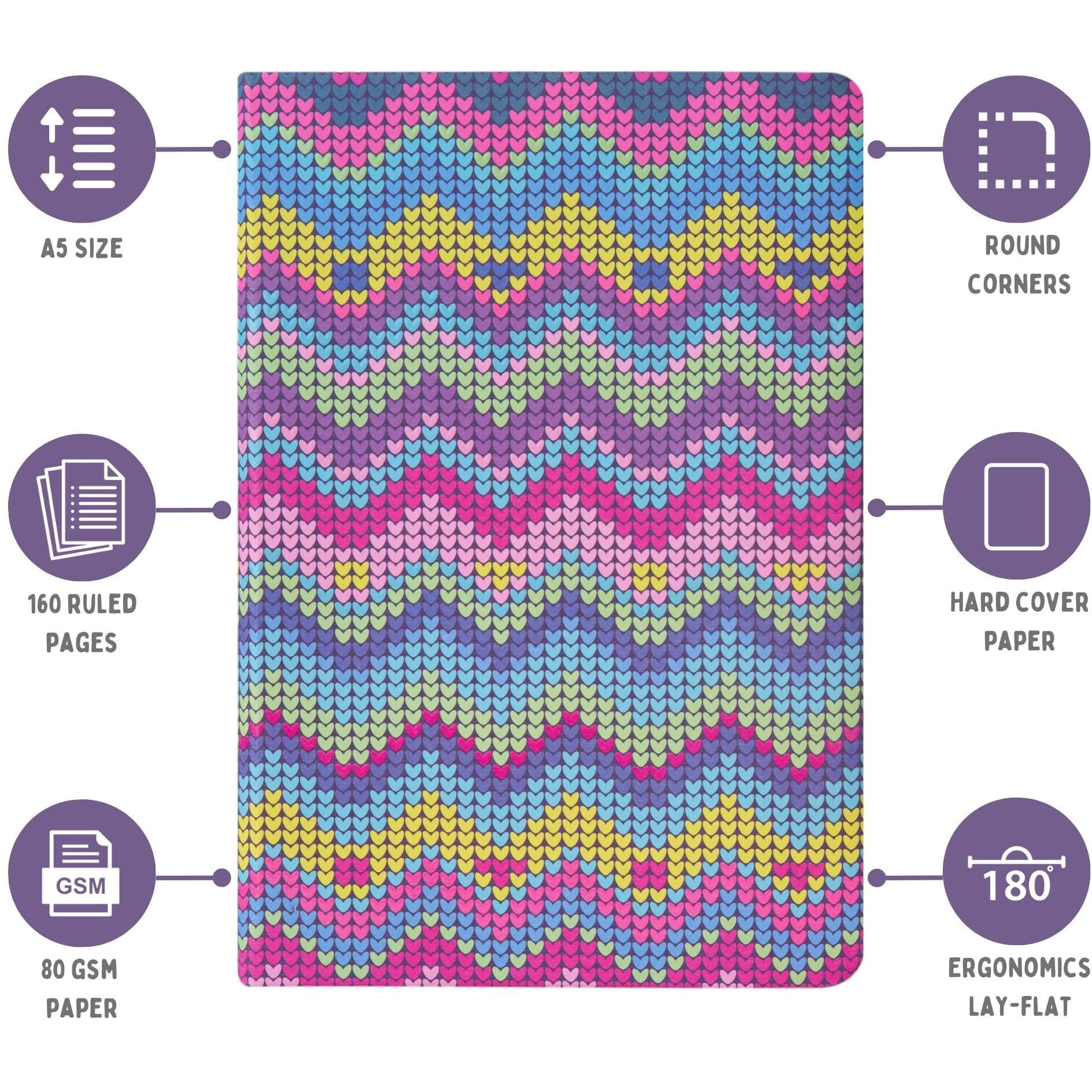 Doodle Hard Bound Soft Foam Padded Paper Notebook | Compact Size A5 (8.25 X 5.7) | 160 Pages, 80 Gsm | Flat Opening | Soft Foam Padding | Two Bookmark Ribbons - Wonder Weave