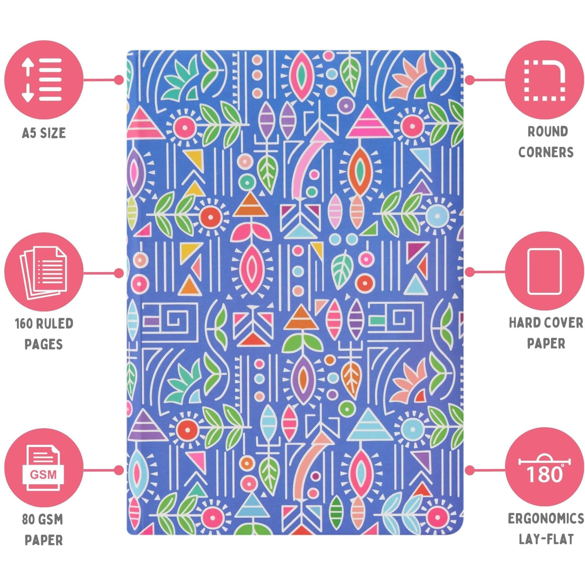 Doodle Hard Bound Soft Foam Padded Paper Notebook | Compact Size A5 (8.25 X 5.7) | 160 Pages, 80 Gsm | Flat Opening | Soft Foam Padding | Two Bookmark Ribbons - Vibrant Verse