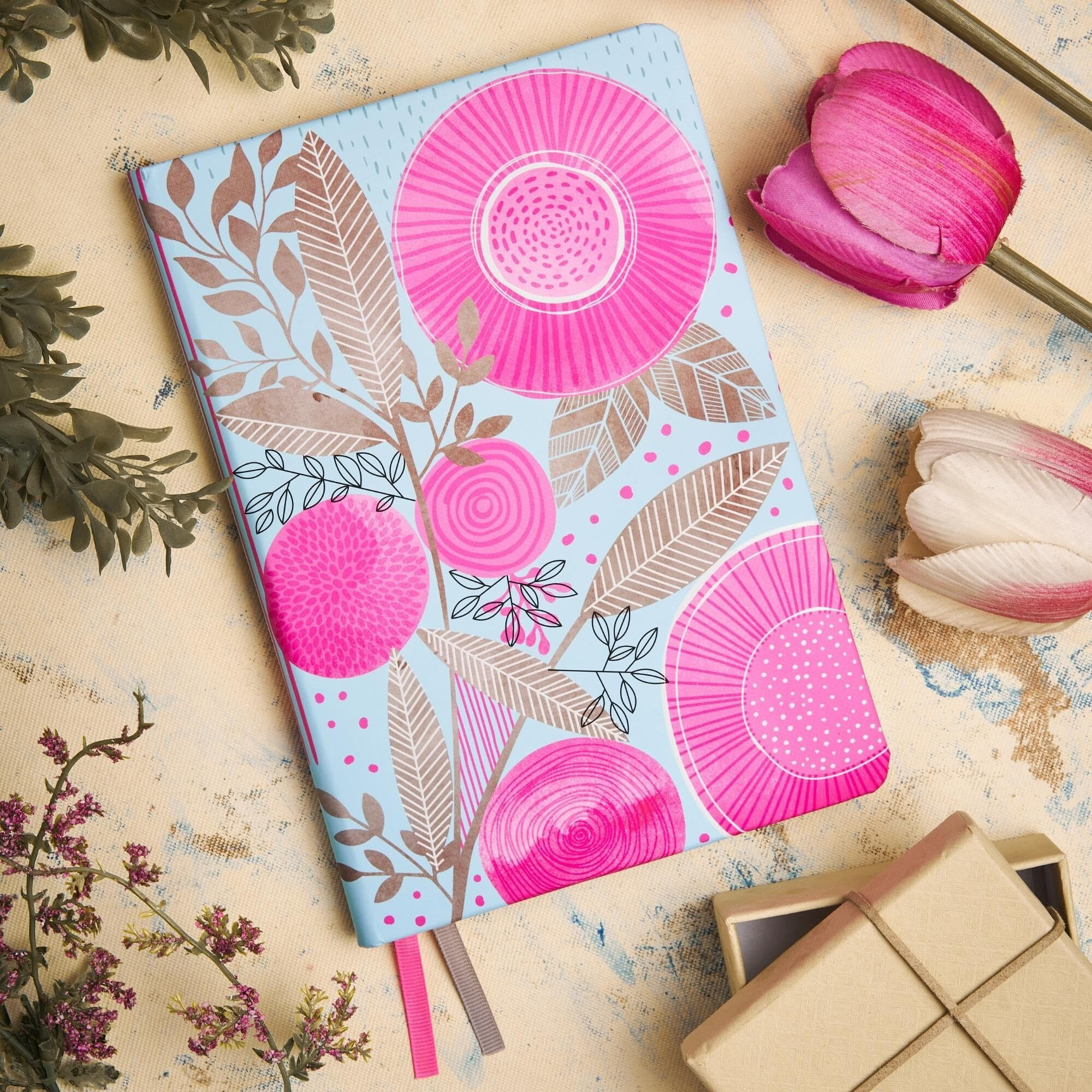 Doodle Hard Bound Soft Foam Padded Paper Notebook|Compact Size A5 (8.25 X 5.7)|160 Pages, 80 Gsm|Flat Opening|Soft Foam Padding|Two Bookmark Ribbons - Pink Rays
