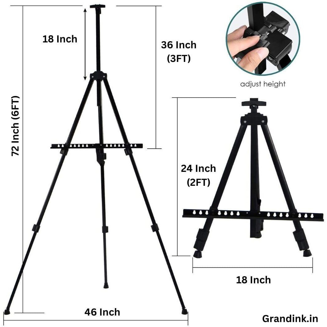 Grandink 6Ft Portable Tripod Metal Easel For Professional Artists With Adjustable Height For Painting, Display, Signage And Advertisement- 6Ft(Holds Canvas Up To 3 Kg)