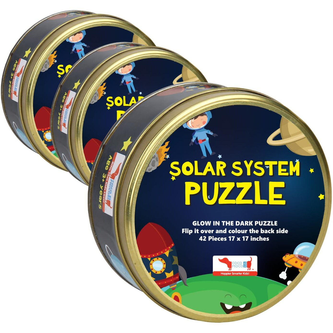 Cocomoco Kids Birthday Return Gifts For Kids Bulk Pack Of 3 Pcs - Solar System Puzzle - Glow In The Dark - Educational Toy - Space Theme Birthday Decoration Ages 3-6 6-10 8-12 Years Boys Girls