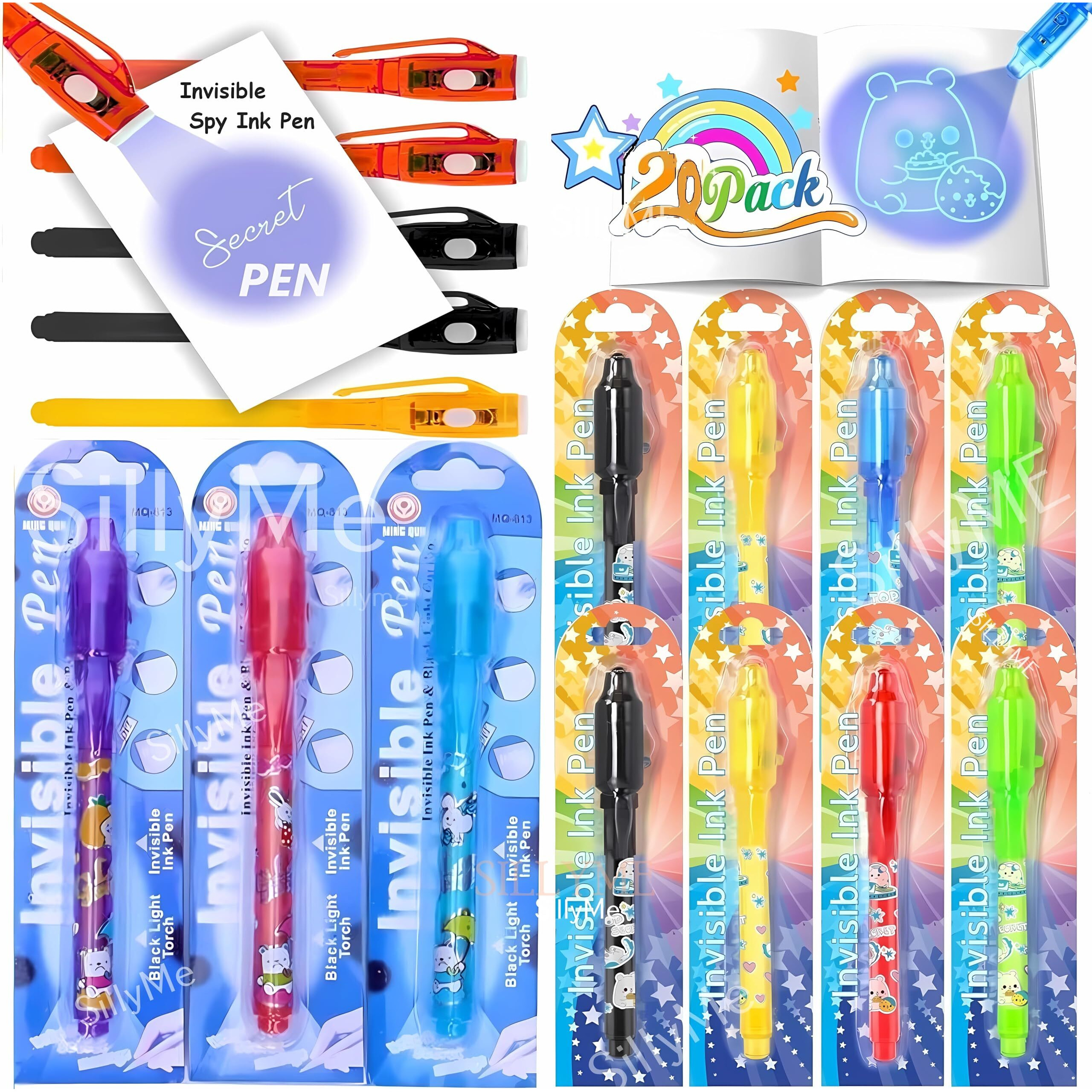 Sillyme 30 Pc Invisible Black Ink Magic Pen With Uv Light - Return Gifts Birthday Party For Kids - Secret Message Pen For Kids - Spy Pen Cheating Pen Gadget