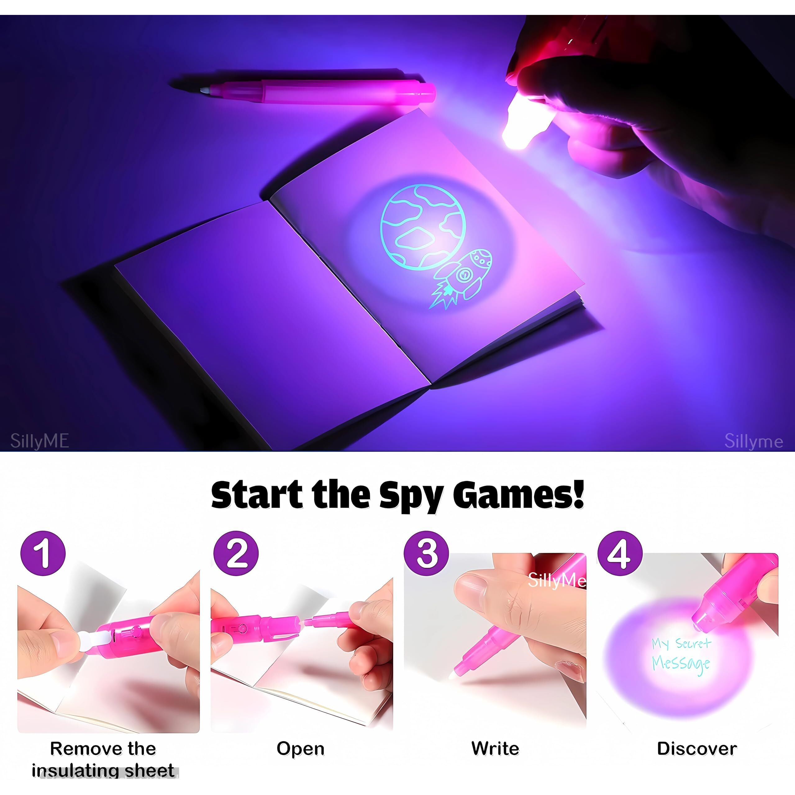 Sillyme 30 Pc Invisible Black Ink Magic Pen With Uv Light - Return Gifts Birthday Party For Kids - Secret Message Pen For Kids - Spy Pen Cheating Pen Gadget