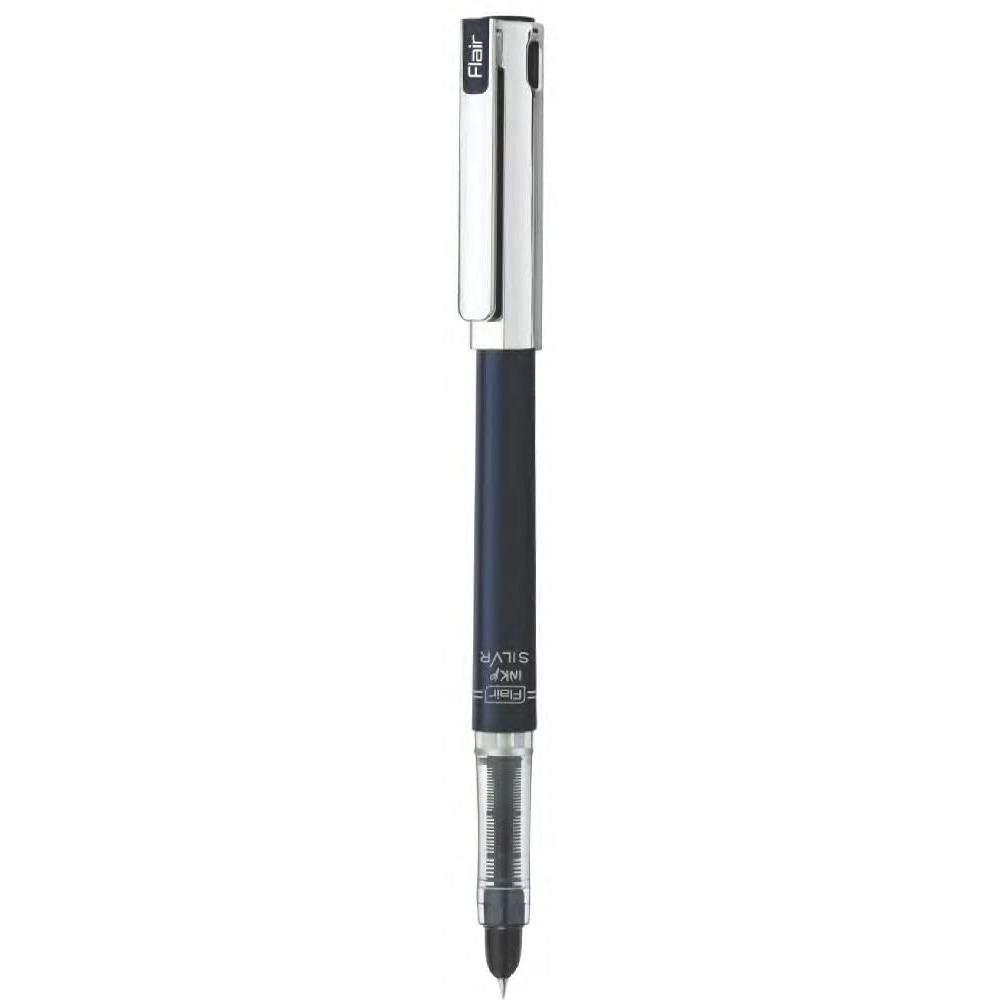 Flair Inky Series Silver Liquid Ink Fountain Pen Blister Pack | Free 2 Pcs X-Large Jumbo Cartridges | Stainless Steel Nib With Iridium Tip | Comfortable Grip For Smooth Writing | Blue Ink, Pack Of 2