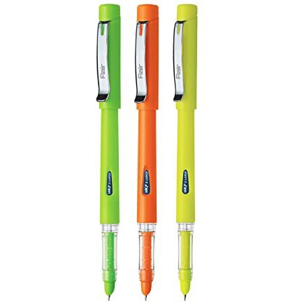 Flair Inky Series Neon Liquid Ink Fountain Pen Blister Pack | Free 2 Pieces X-Large Jumbo Cartridges With Each Pack | Cute & Stylish Pen For Kids Girls Students Teens Gifts | Blue Ink, Pack Of 3