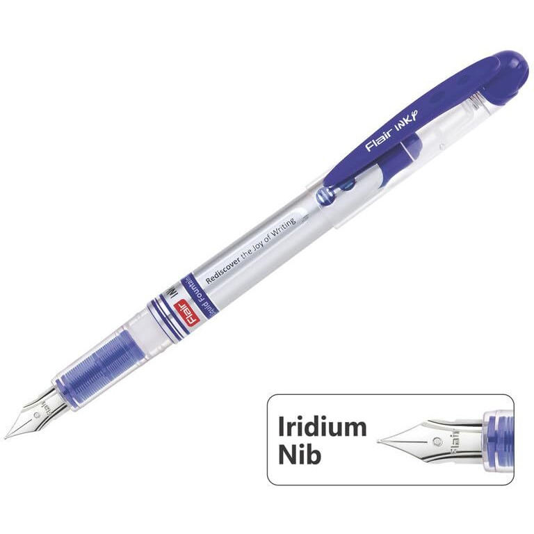 Flair Inky Fountain Pen Blister Pack | Stainless Steel Round Tip | Free 2 Pieces X-Large Jumbo Cartridges Each Pack | Comfortable Grip For Smooth Writing | Blue Ink, Pack Of 3