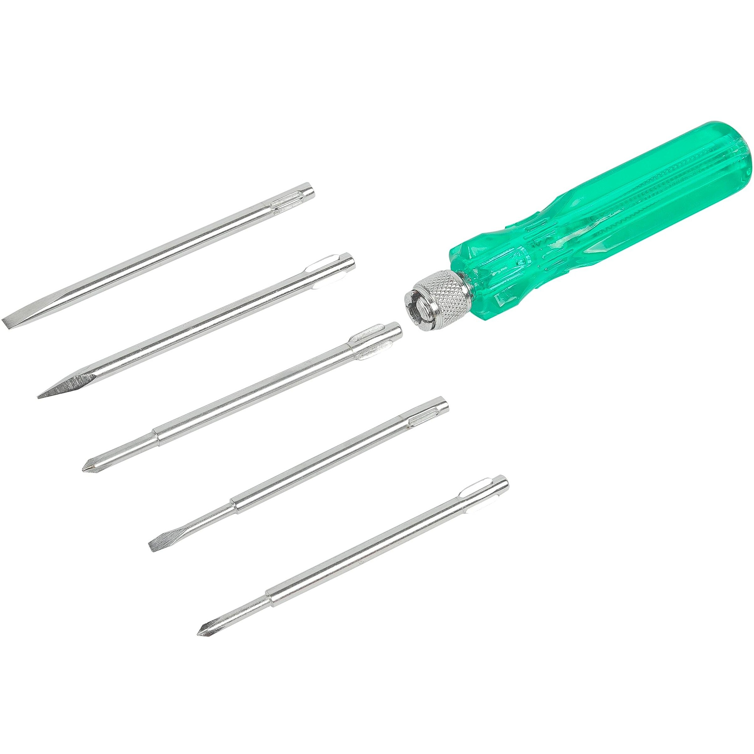 Spartan Bs-01 5-In-1 Pc Screw Driver Kit With 2 Flat Blades, 2 Phillips Head, 1 Round Poker Bar For Home Use/For Multipurpose Application (S-6, Green)