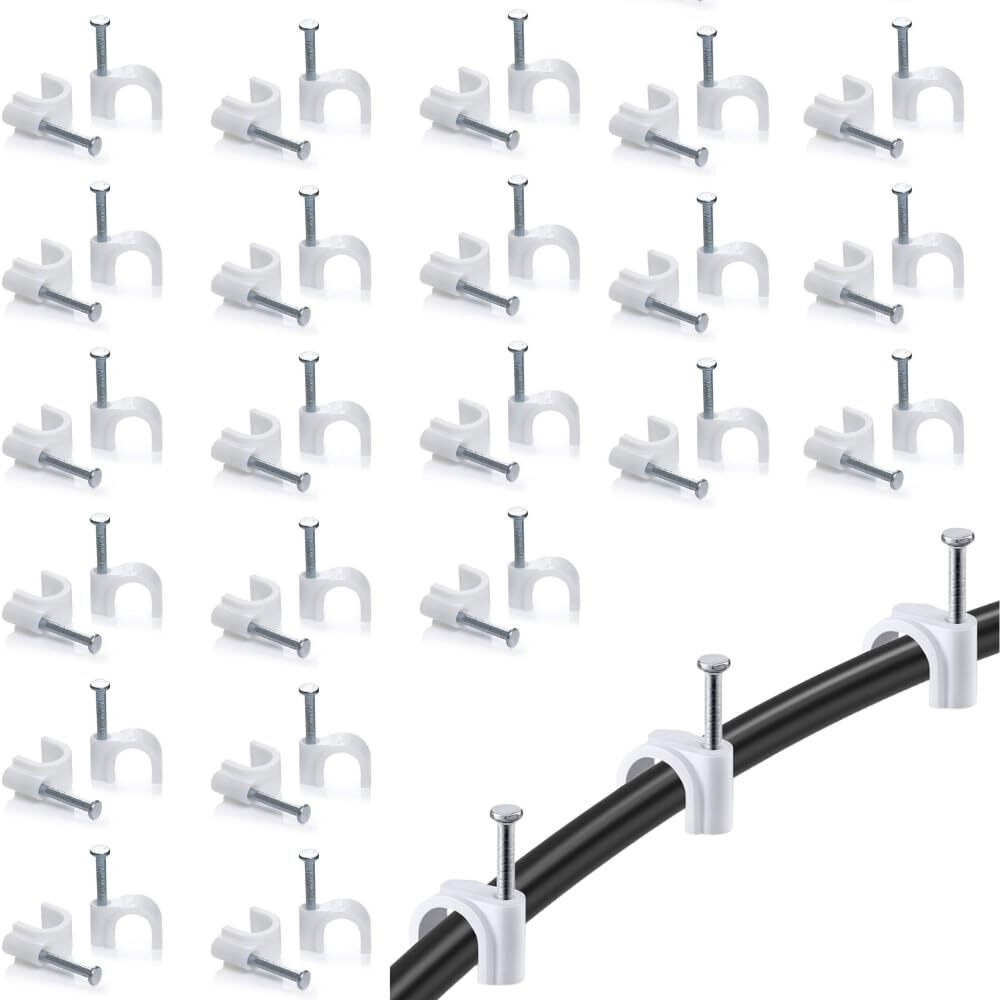 Hi-Plasst (5Mm,100Pcs) Wire Fastener Circle Cable Clips With Metal Nails For Cable Management, Cord Organizer, Round Wire Clamps For Hanging Cables Fitting On Wall (5Mm, 100)