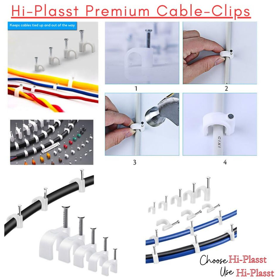 Hi-Plasst (5Mm,100Pcs) Wire Fastener Circle Cable Clips With Metal Nails For Cable Management, Cord Organizer, Round Wire Clamps For Hanging Cables Fitting On Wall (5Mm, 100)
