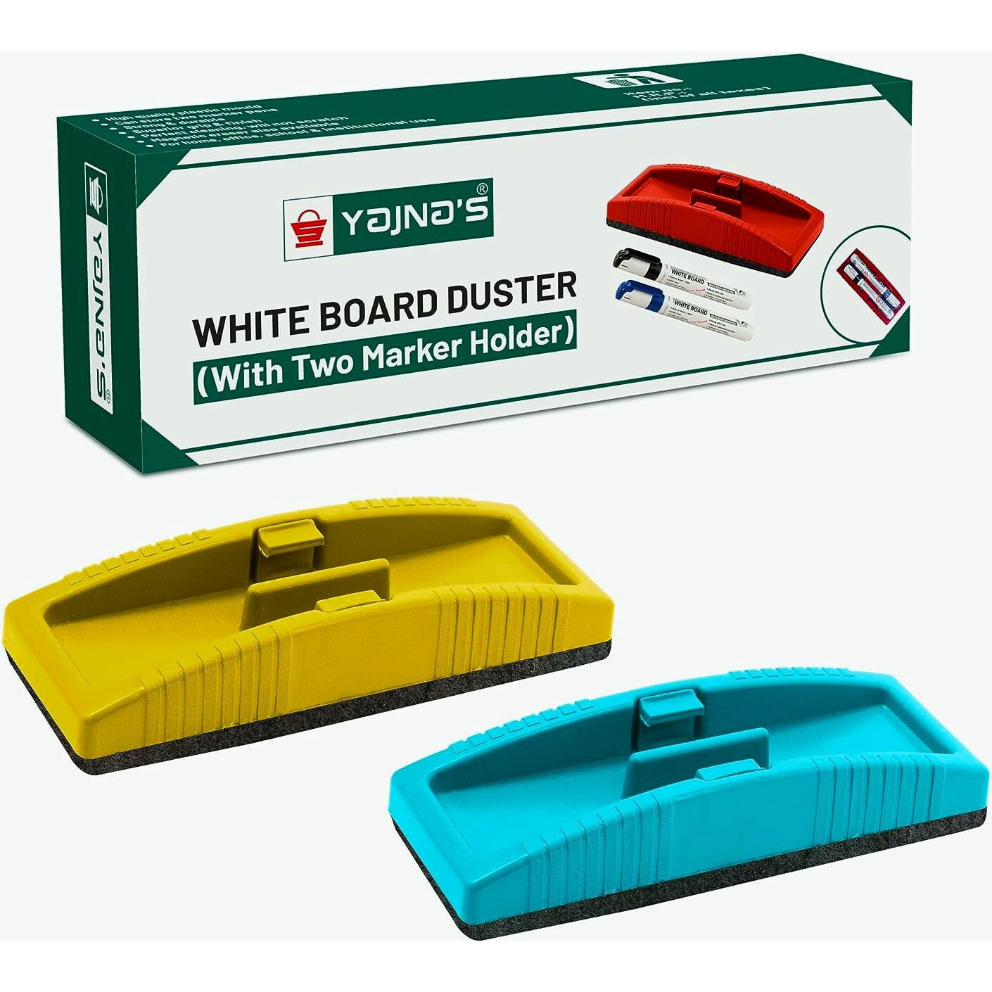 Yajnas Magnetic Whiteboard Duster, White Board Duster | Whiteboard Eraser For Erasing White Board Marker Or Chalk Board Writing - Assorted Colours - Colour May Vary (Magnetic Duster, Pack Of 2)
