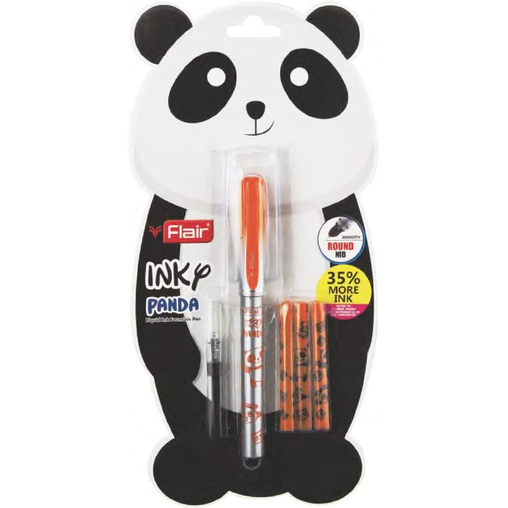 Flair Inky Series Panda Liquid Ink Fountain Pen Blister Pack | Free 4 Pieces X-Large Jumbo Cartridges | Cute & Stylish Pen For Kids Girls Students Teens Gifts | Blue Ink, Pack Of 3