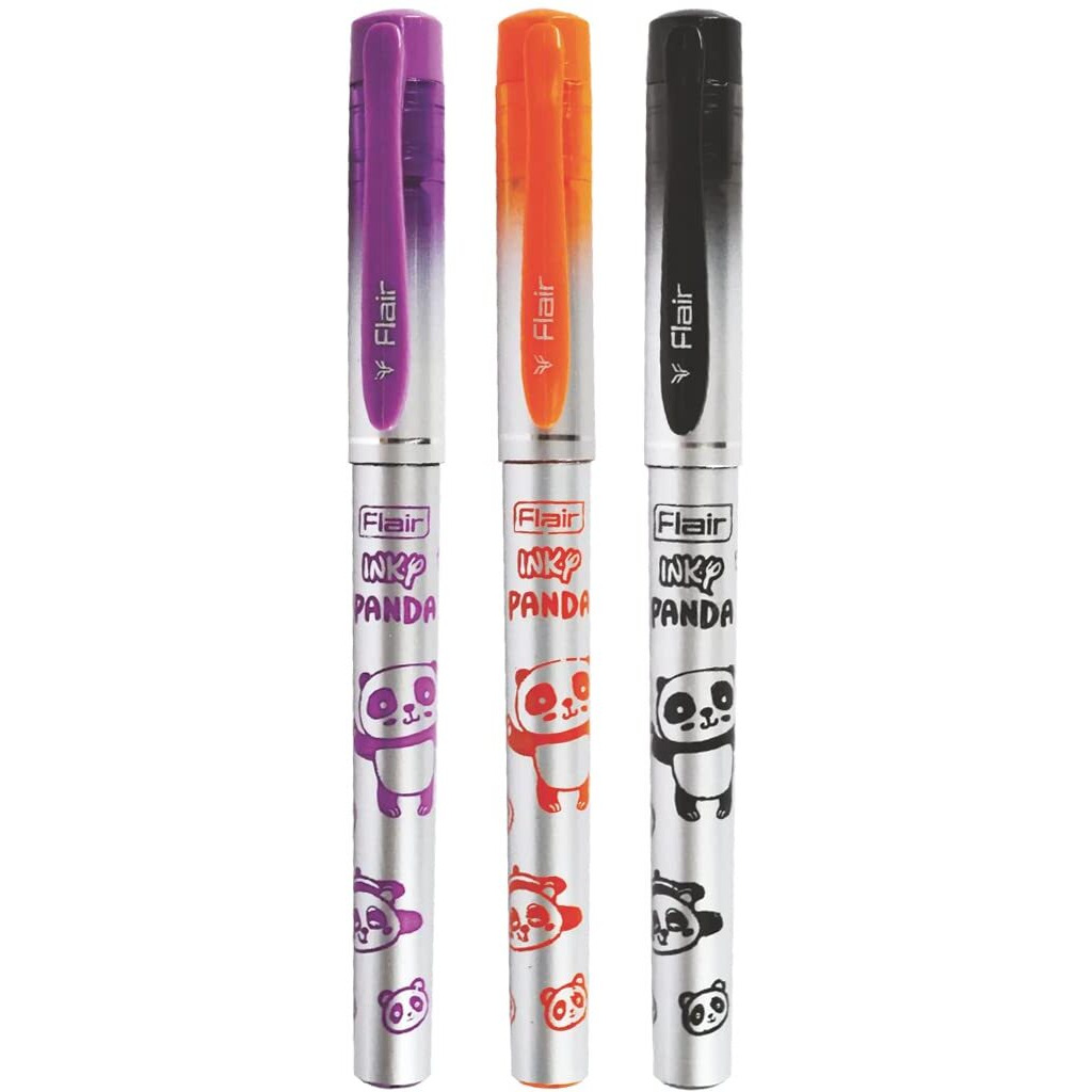 Flair Inky Series Panda Liquid Ink Fountain Pen Blister Pack | Free 4 Pieces X-Large Jumbo Cartridges | Cute & Stylish Pen For Kids Girls Students Teens Gifts | Blue Ink, Pack Of 3