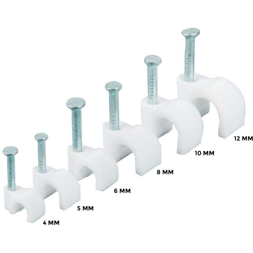 Hi-Plasst (4Mm,100Pcs) Wire Fastener Circle Cable Clips With Metal Nails For Cable Management, Cord Organizer, Round Wire Clamps For Hanging Cables Fitting On Wall (White, Pack Of 100, 4 Mm)