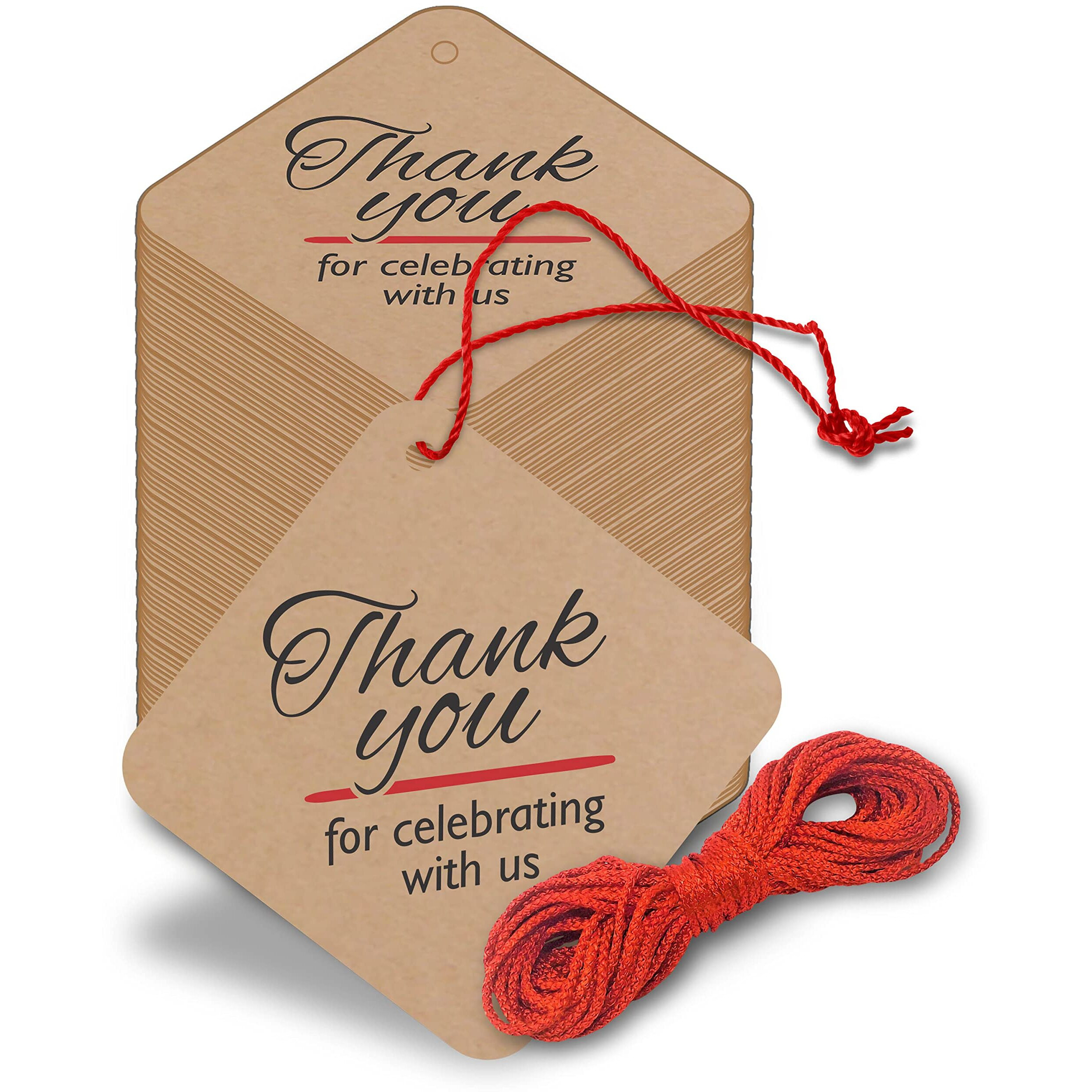 Clickedin - Thank You Brown Tags For Packaging With String 50 Pieces