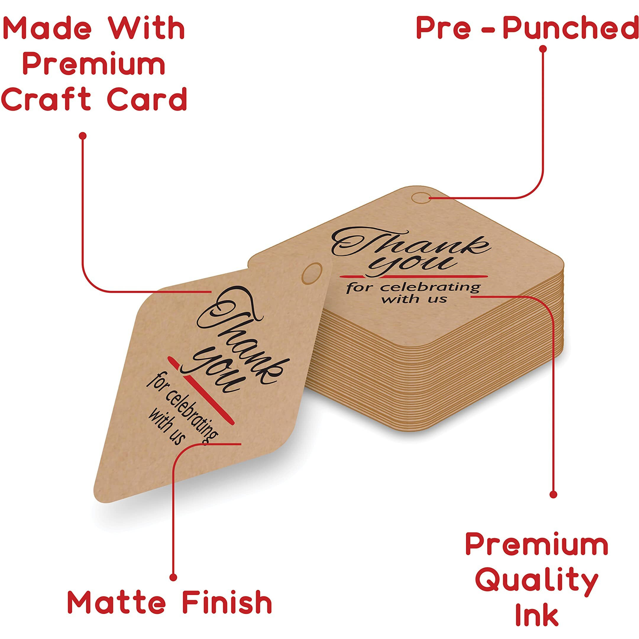 Clickedin - Thank You Brown Tags For Packaging With String 50 Pieces