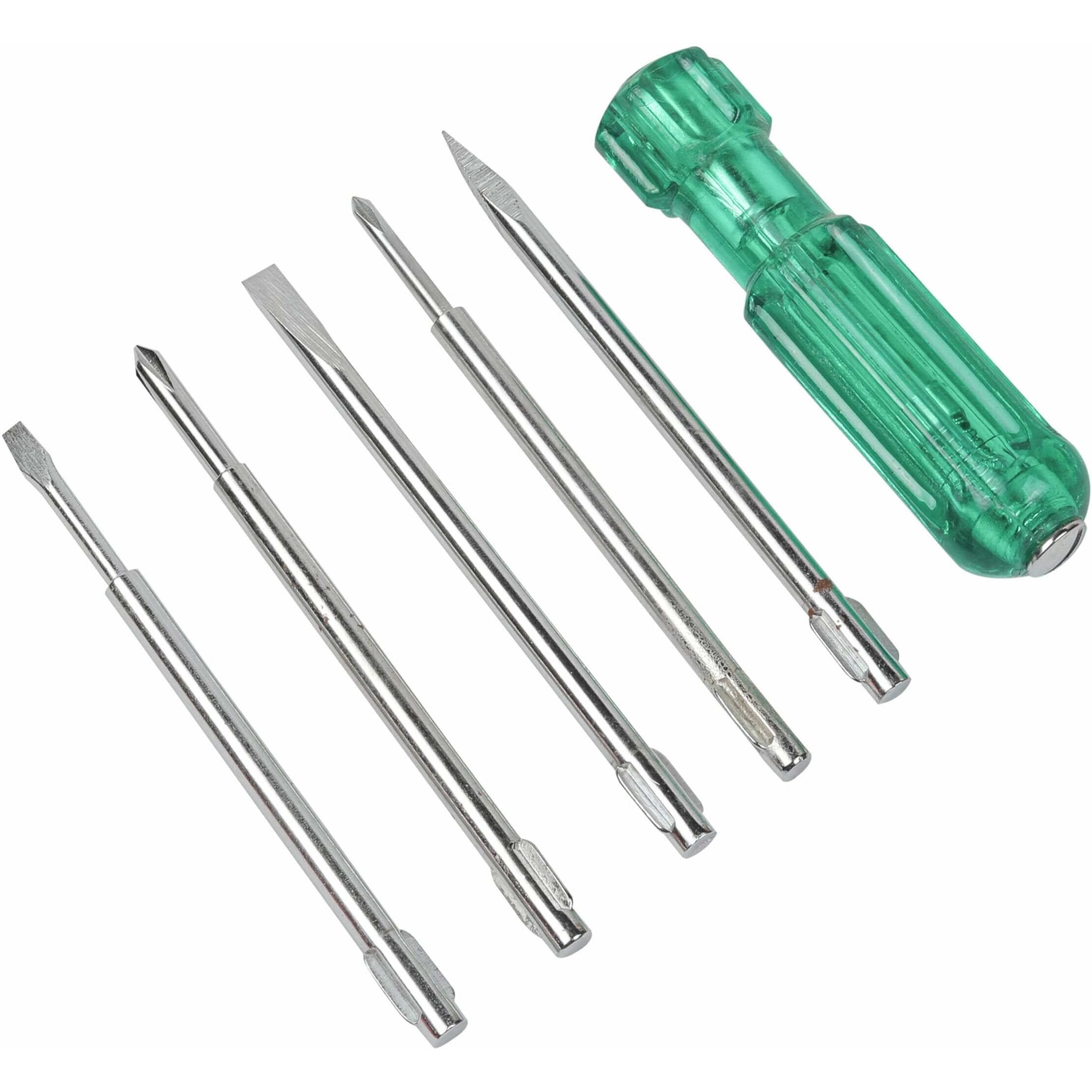 Spartan Bs-01 Eco 5-In-1 Pc Screw Driver Kit With 2 Flat Blades, 2 Phillips Head, 1 Round Poker Bar, Neon Bulb | Multi-Purpose Tool Set (Green)
