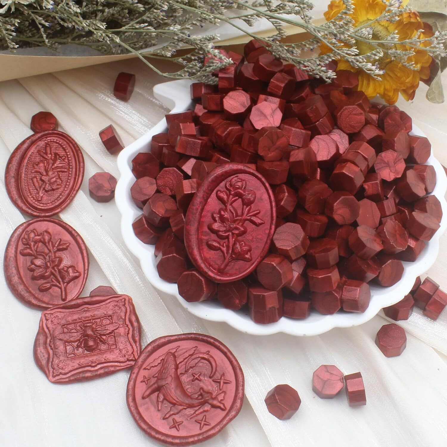 Curated Cart Wine Red Wax Seal Beads 50Pcs, Premium Sealing Wax Beads For Wax Seal Stamp, Affordable Wax Seal Pellets 0.55Lb Refill Pack For Wax Seal Kit, Wedding Invitation, Envelope Seal, Crafts