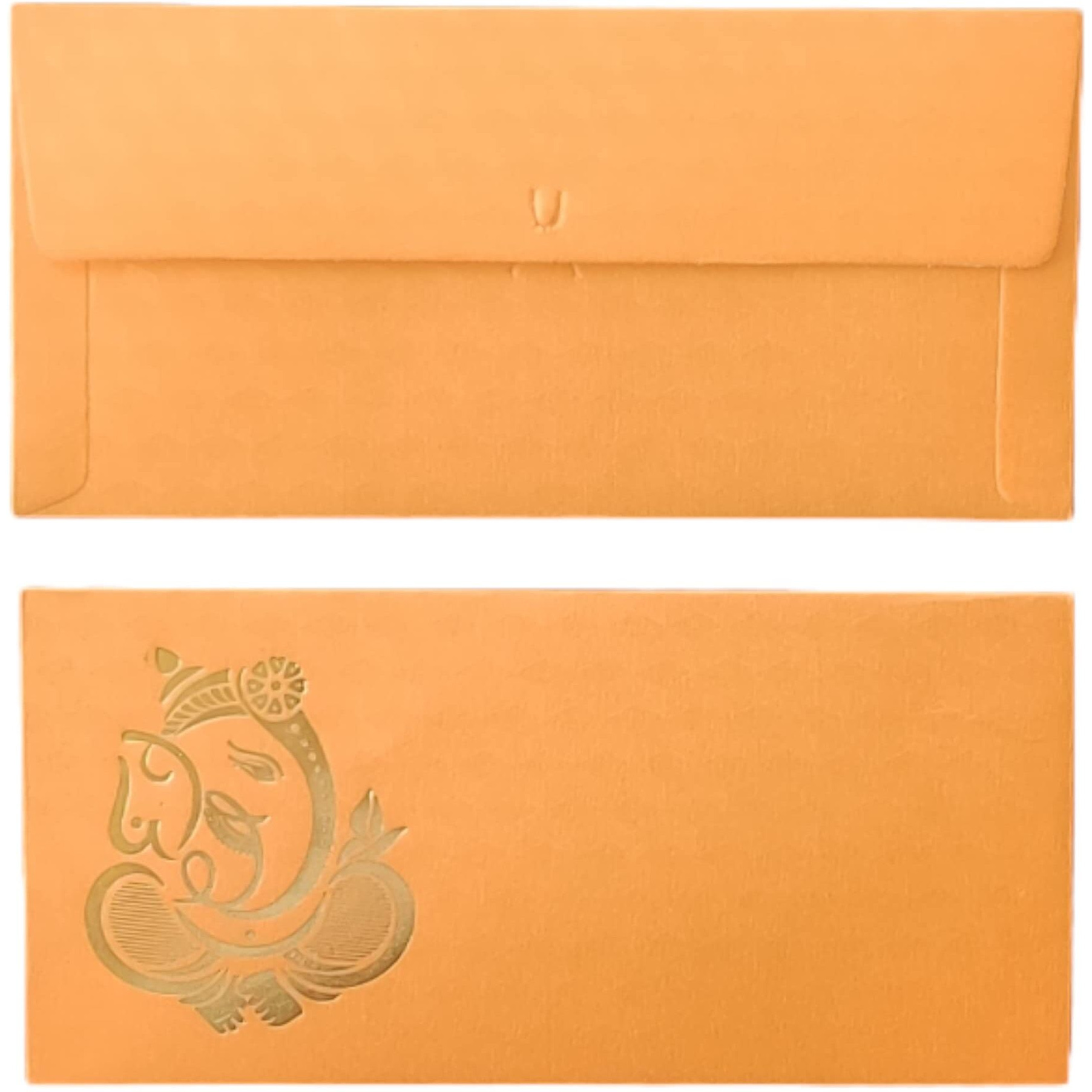 Jhintemetic - Pack Of 25 Matellic Feiry-Orange Colourful Designer Shagun Lifafa/Money Gift Envelope With Golden Ganesha For Gifting Money On Wedding, Birthday & Any Other Occasion