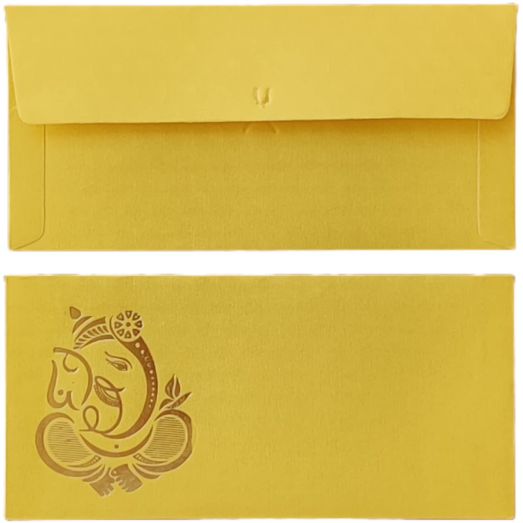 Jhintemetic - Pack Of 25 Matellic Bright-Yellow Colourful Designer Shagun Lifafa/Money Gift Envelope With Golden Ganesha For Gifting Money On Wedding, Birthday & Any Other Occasion