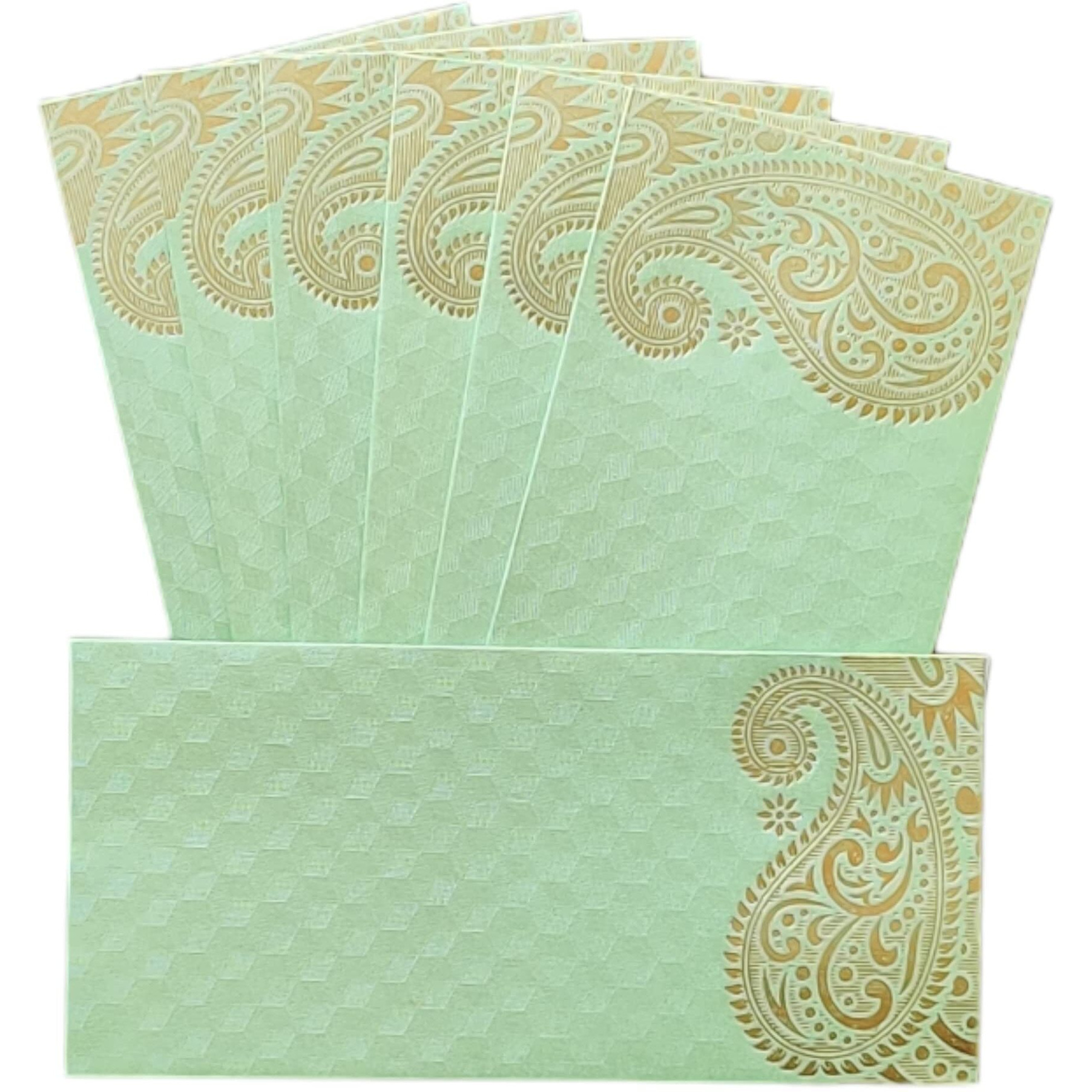 Jhintemetic - Pack Of 25 Matellic Pista-Green Colourful Designer Shagun Lifafa/Money Gift Envelope With Golden Ambi For Gifting Money On Wedding, Birthday & Any Other Occasion