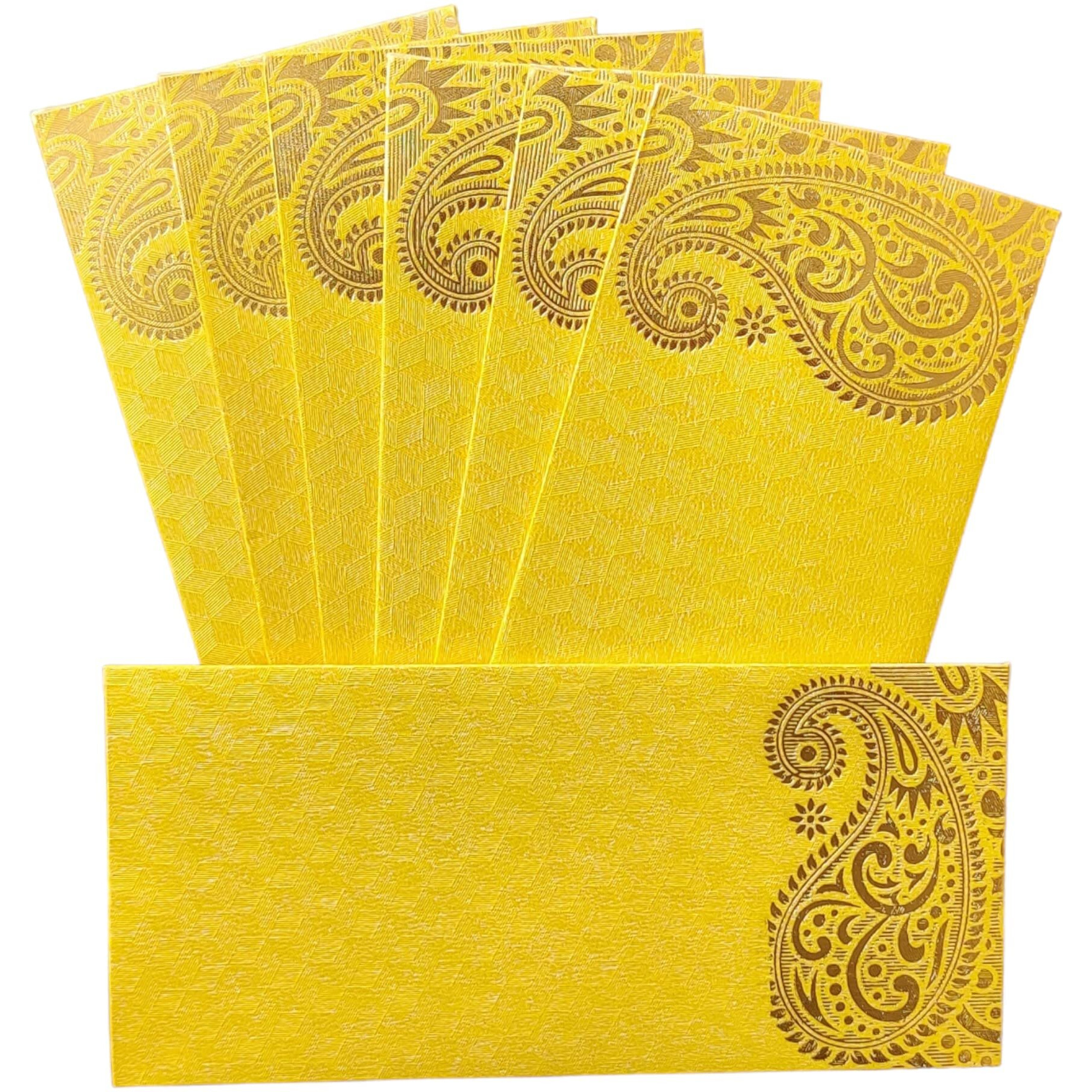 Jhintemetic - Pack Of 25 Matellic Bright-Yellow Colourful Designer Shagun Lifafa/Money Gift Envelope With Golden Ambi For Gifting Money On Wedding, Birthday & Any Other Occasion