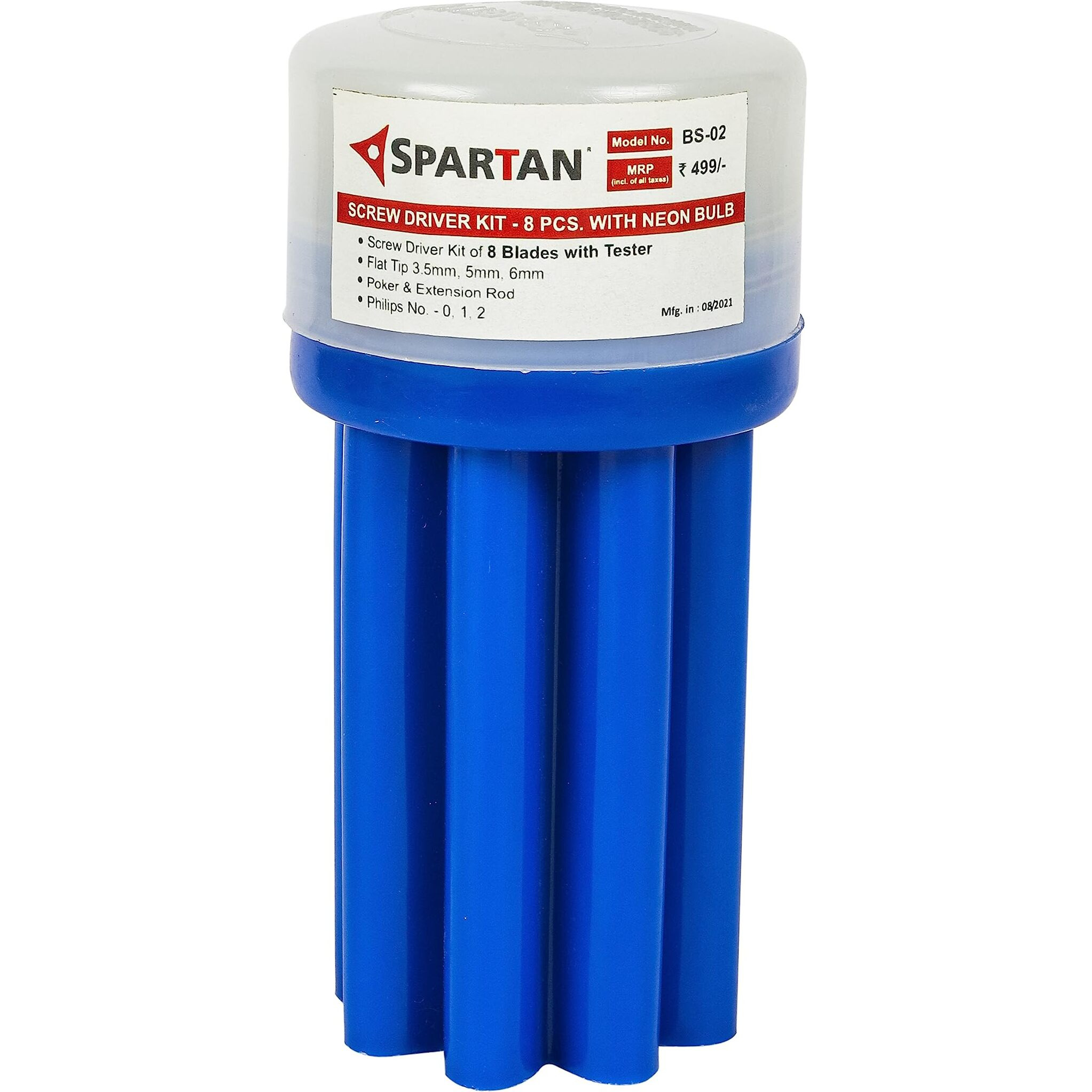 Spartan Bs-02 8-In-1 Pc Screw Driver Kit With 3 Flat Blades, 3 Phillips Head, 1 Round Poker Bar, Extension Rod| Multi-Purpose Tool Set