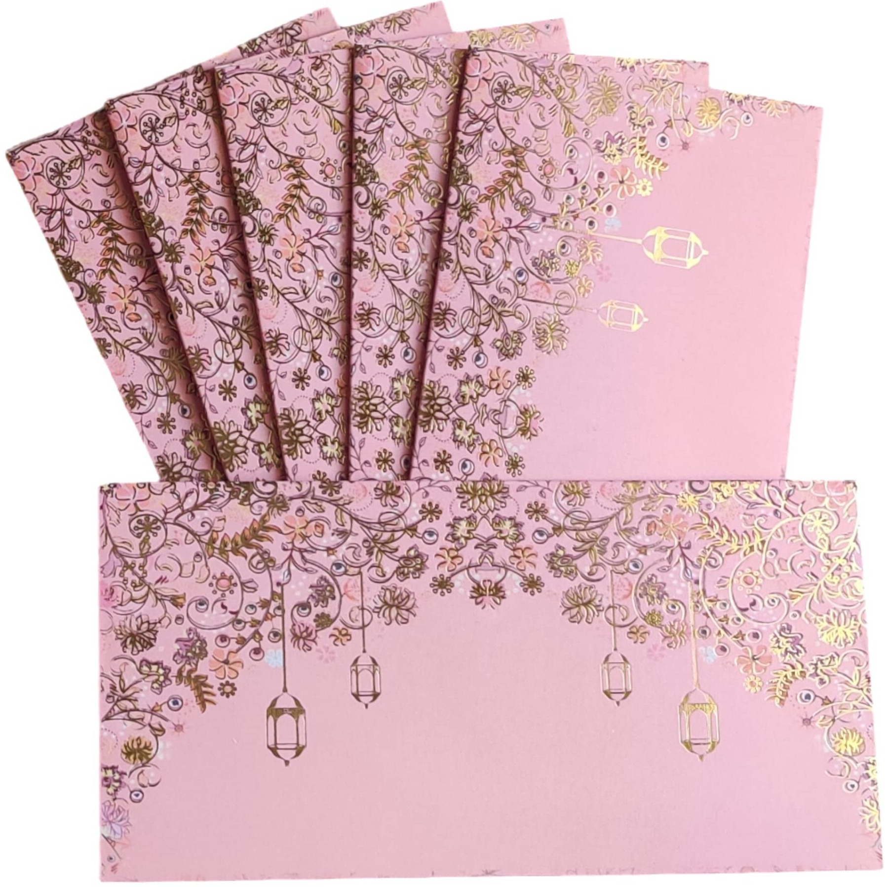 Jhintemetic - Pack Of 10 Elegant Pink And Golden Mistletoe And Lanterns Shagun Envelopes - 18.5Cm X 9.0Cm Perfect For Weddings, Birthdays, And Special Occasions