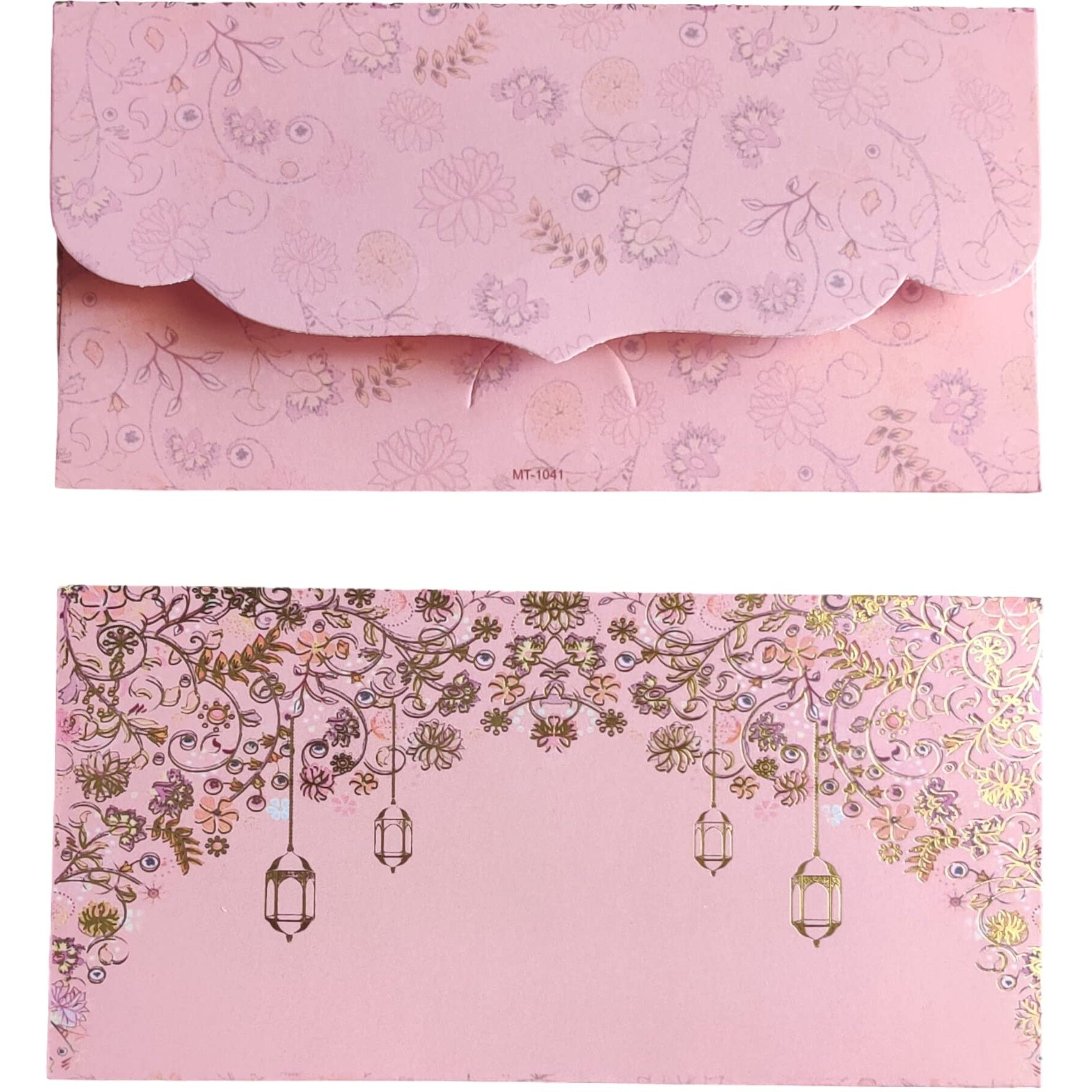 Jhintemetic - Pack Of 10 Elegant Pink And Golden Mistletoe And Lanterns Shagun Envelopes - 18.5Cm X 9.0Cm Perfect For Weddings, Birthdays, And Special Occasions