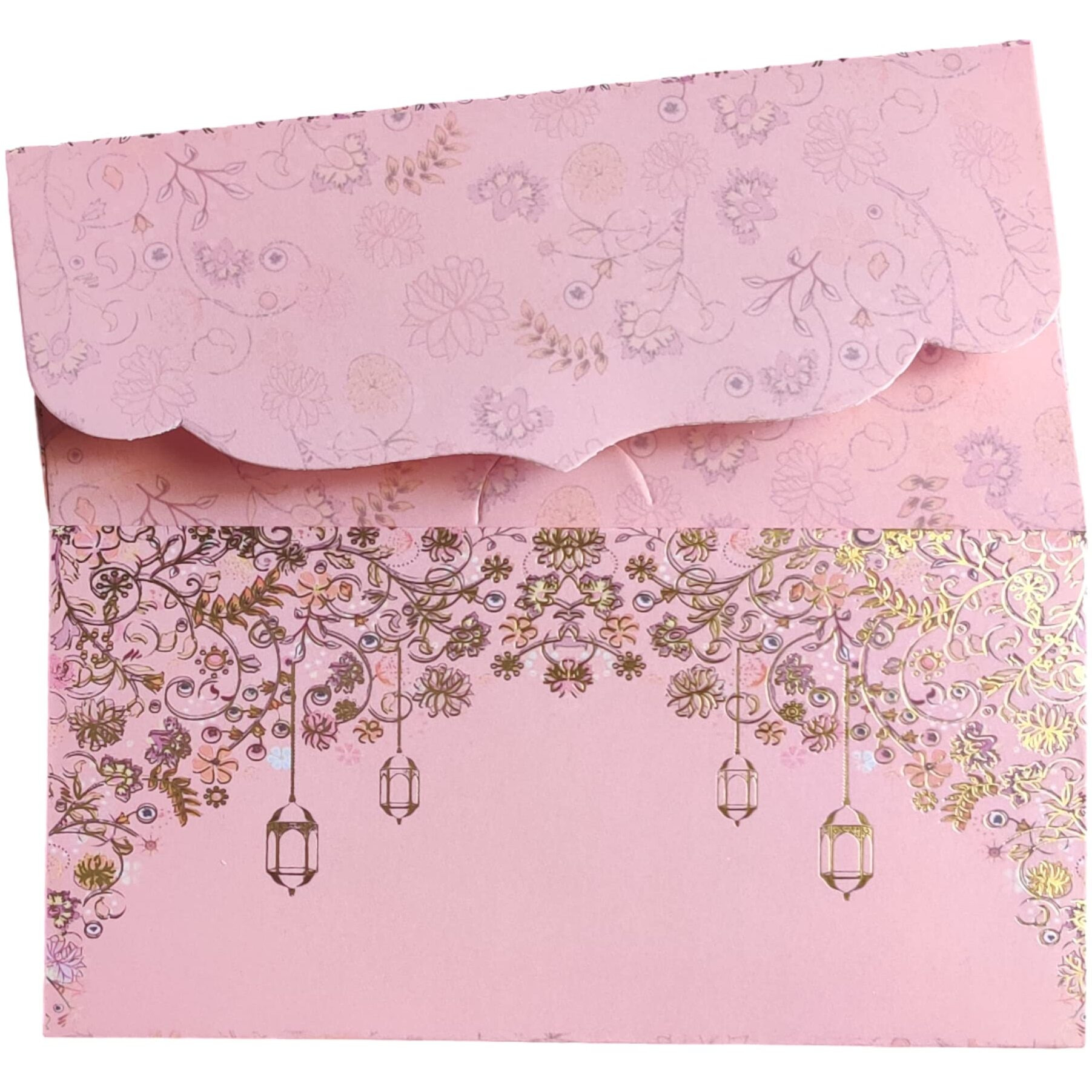 Jhintemetic - Pack Of 10 Elegant Pink And Golden Mistletoe And Lanterns Shagun Envelopes - 18.5Cm X 9.0Cm Perfect For Weddings, Birthdays, And Special Occasions