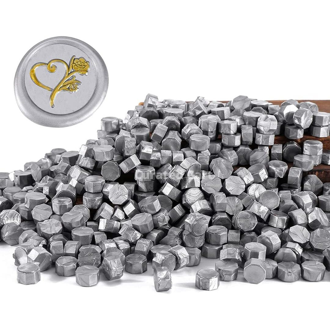 Curated Cart Silver Wax Seal Beads, 250Pcs Octagon Shaped, 10Mm Diameter, Easy To Melt & Solidify, Non-Toxic, Suitable For Wedding Invitations, Gift Packaging & More