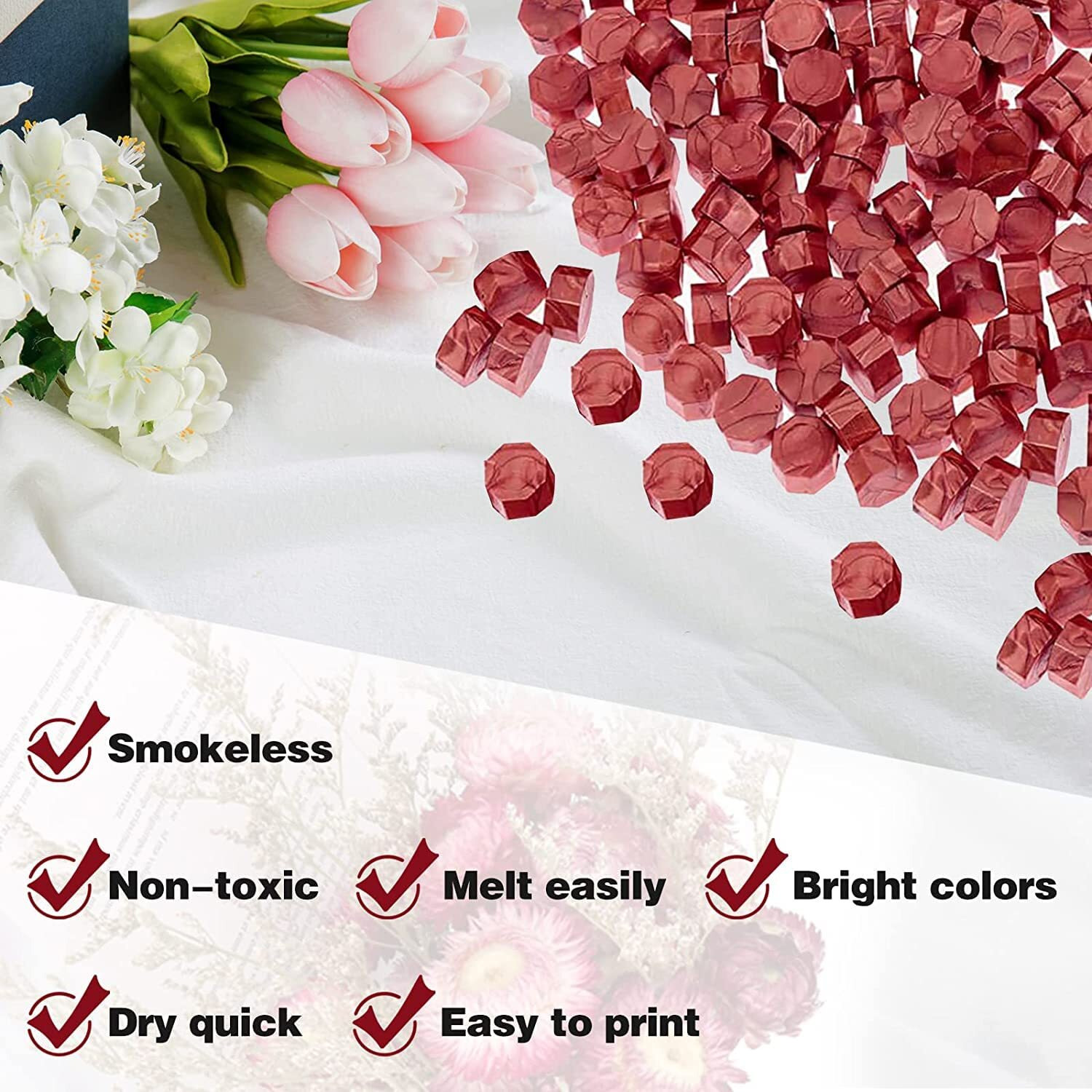 Curated Cart Wax Seal Beads,50Pcs Red Color Wax Sealing Beads For Letter Sealing | Wax Stamp Sealing, Sealing Wax Beads For Cards, Envelopes And Invitations